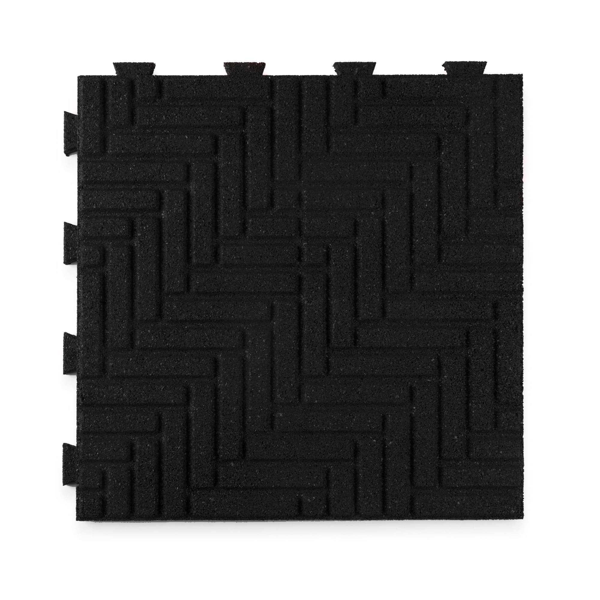 Playsafer Herringbone Rubber Interlocking Tiles - 16x16 Inches, Easy Installation for Indoor & Outdoor Use (Black, 20 Tiles) - Perfect for Playrooms, Gyms, and Patio Flooring