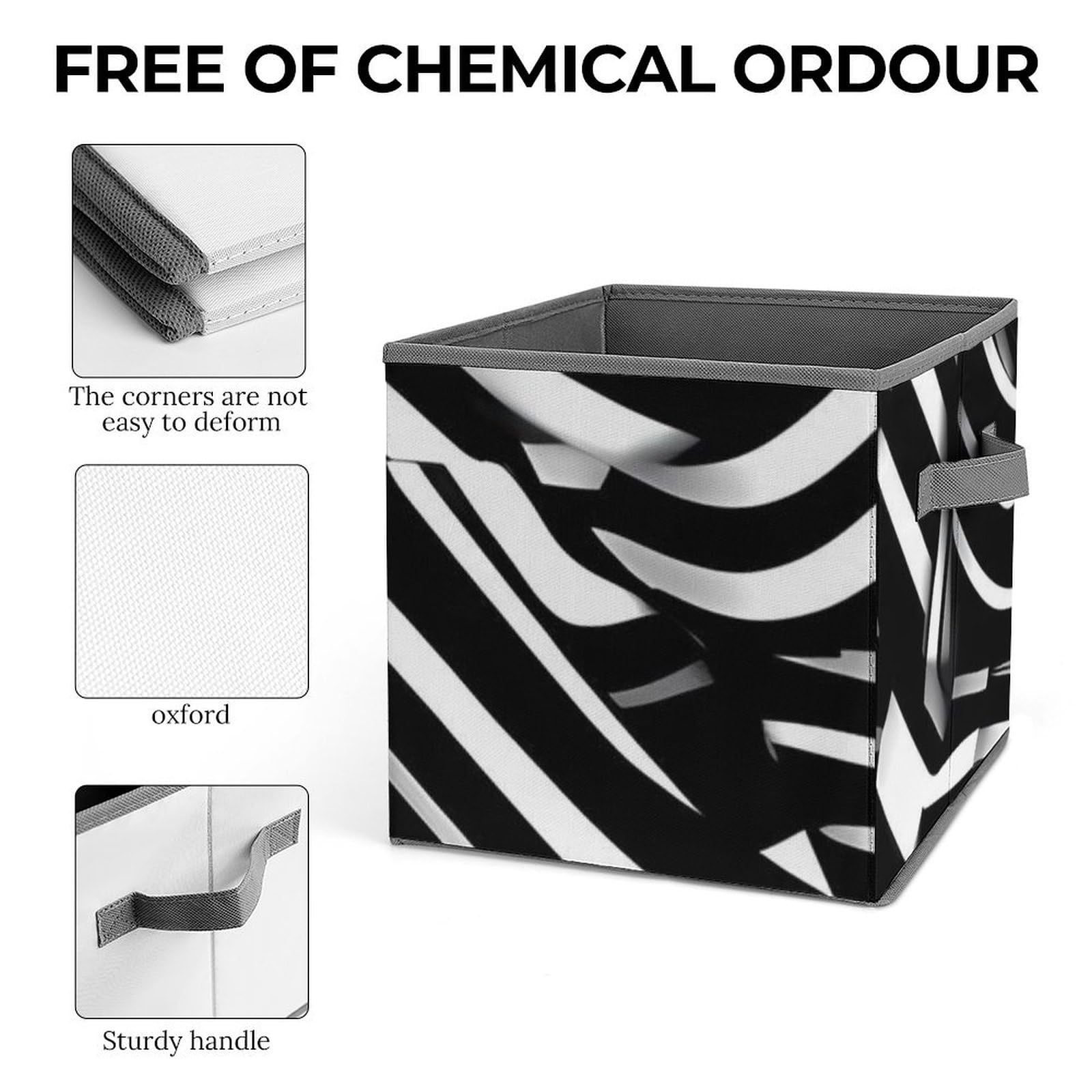 10.6 Inch Collapsible Storage Bins with Handles - Foldable Fabric Organizer Bins for Closet, Shelves, Office & Toy Storage - Space Saving Home Organization Solution (Black & White Striped) - Perfect for Bedroom, Kids Room, Pantry & Laundry Room Organization