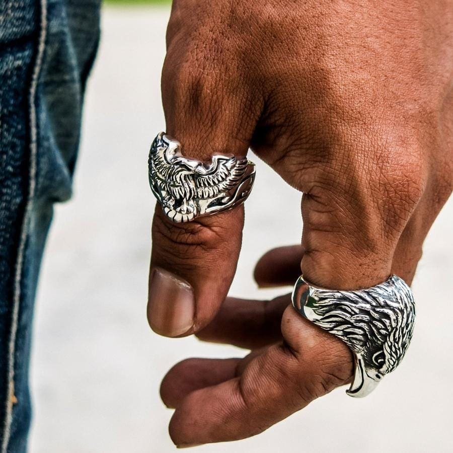 Harley Eagle Head Biker Ring - Sterling Silver Men's Jewelry for Motorcycle Riders - Perfect for Biker Gifts, Motorcycle Events & Everyday Wear