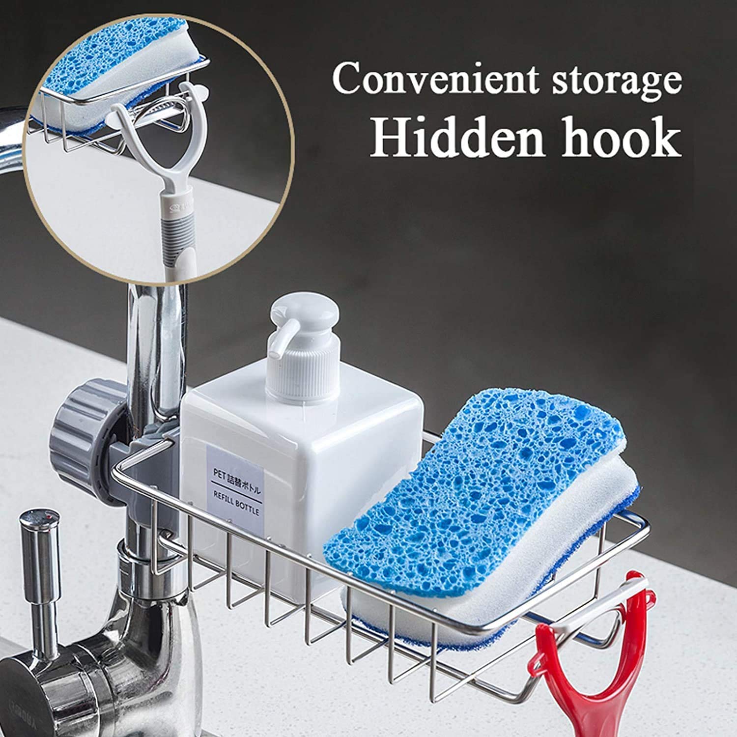 MobFest® Adjustable Stainless Steel Faucet Storage Rack - Rustproof Sink Organizer for Kitchen & Bathroom - Perfect for Soap, Sponges, Shampoo, Towels - Ideal for Small Space Organization Near Sink or Countertop