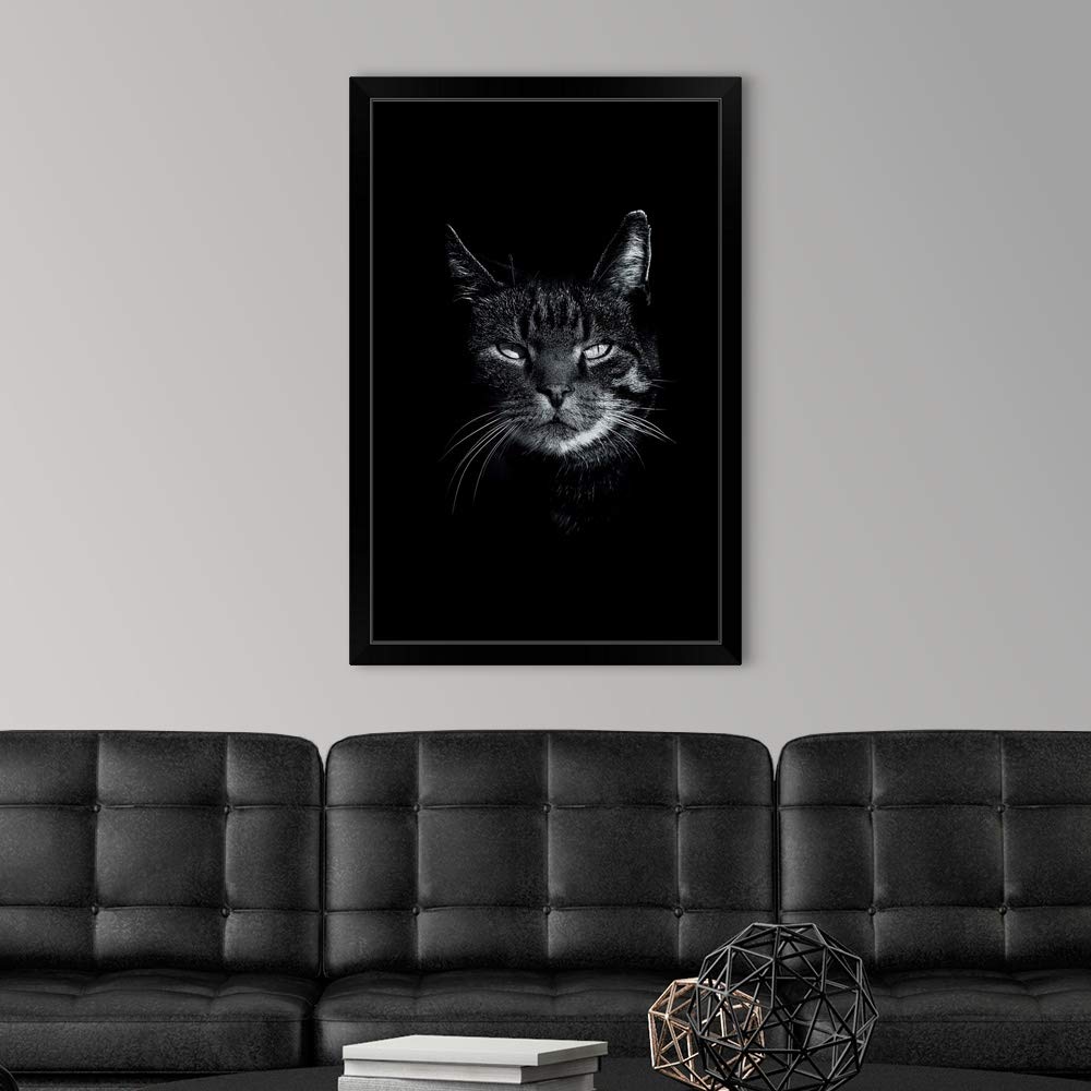 Dark Cat Black Framed Art Print - Elegant Cat Wall Art Decor for Living Room, Bedroom & Office | Unique Feline Painting for Home & Gifts