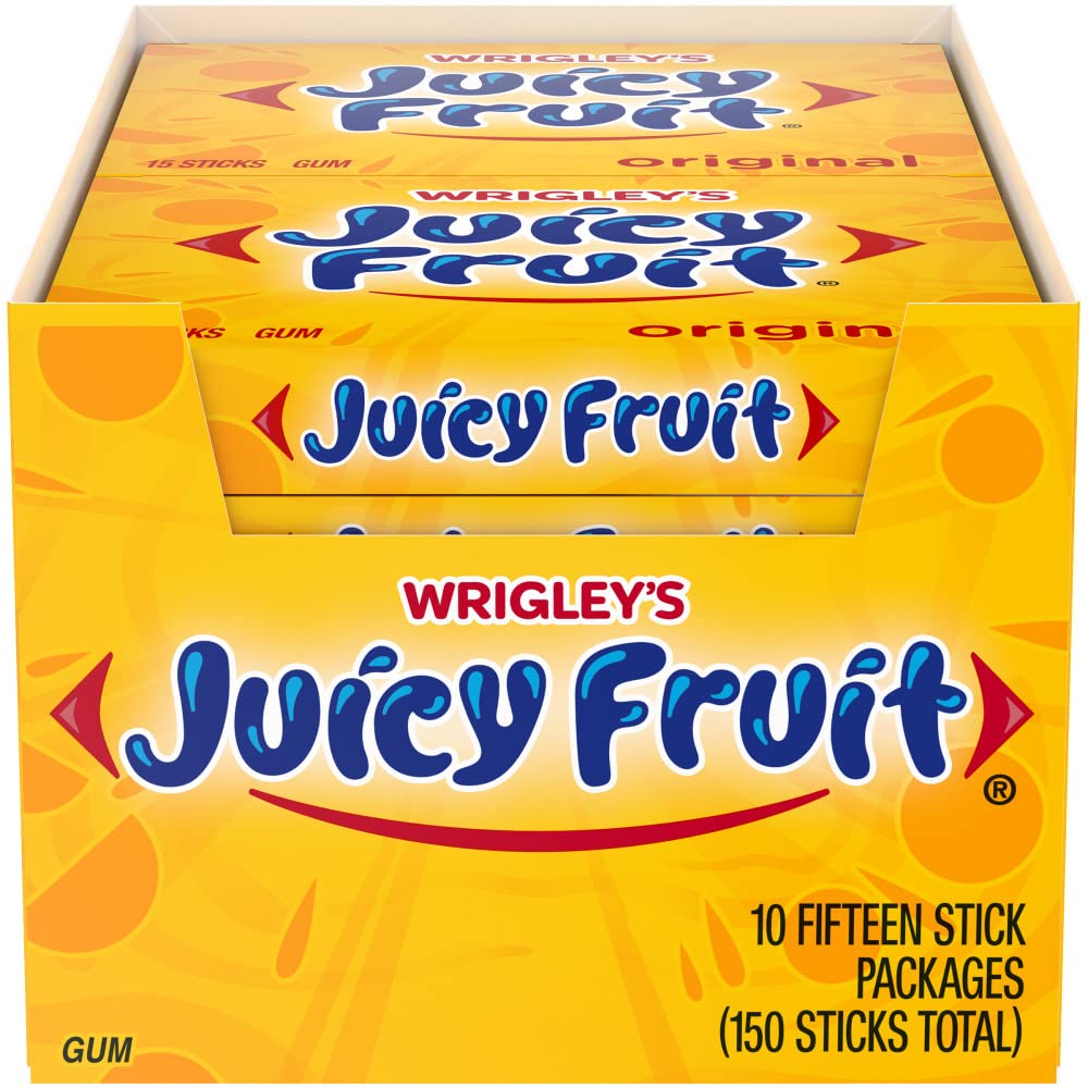 Juicy Fruit Original Bubble Chewing Gum - 15 Pieces (10 Pack) - Fresh Flavor for On-the-Go, Office & Travel Snacking