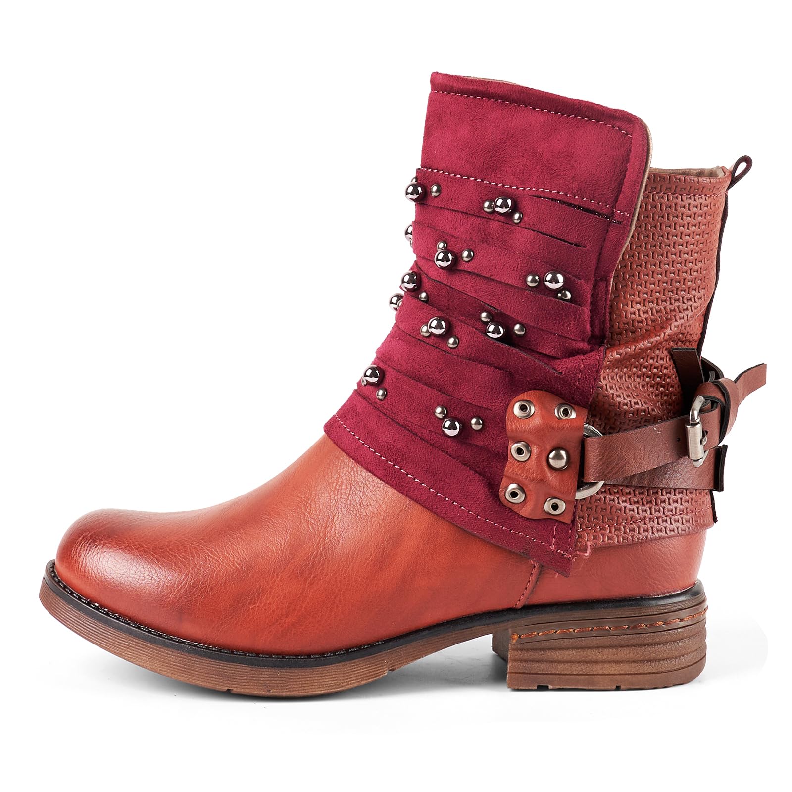 LALA IKAI Women's Chunky Heel Combat Boots - Studded Motorcycle Ankle Booties with Block Heel | Stylish Biker Shoes for Riding, Night Out & Street Fashion