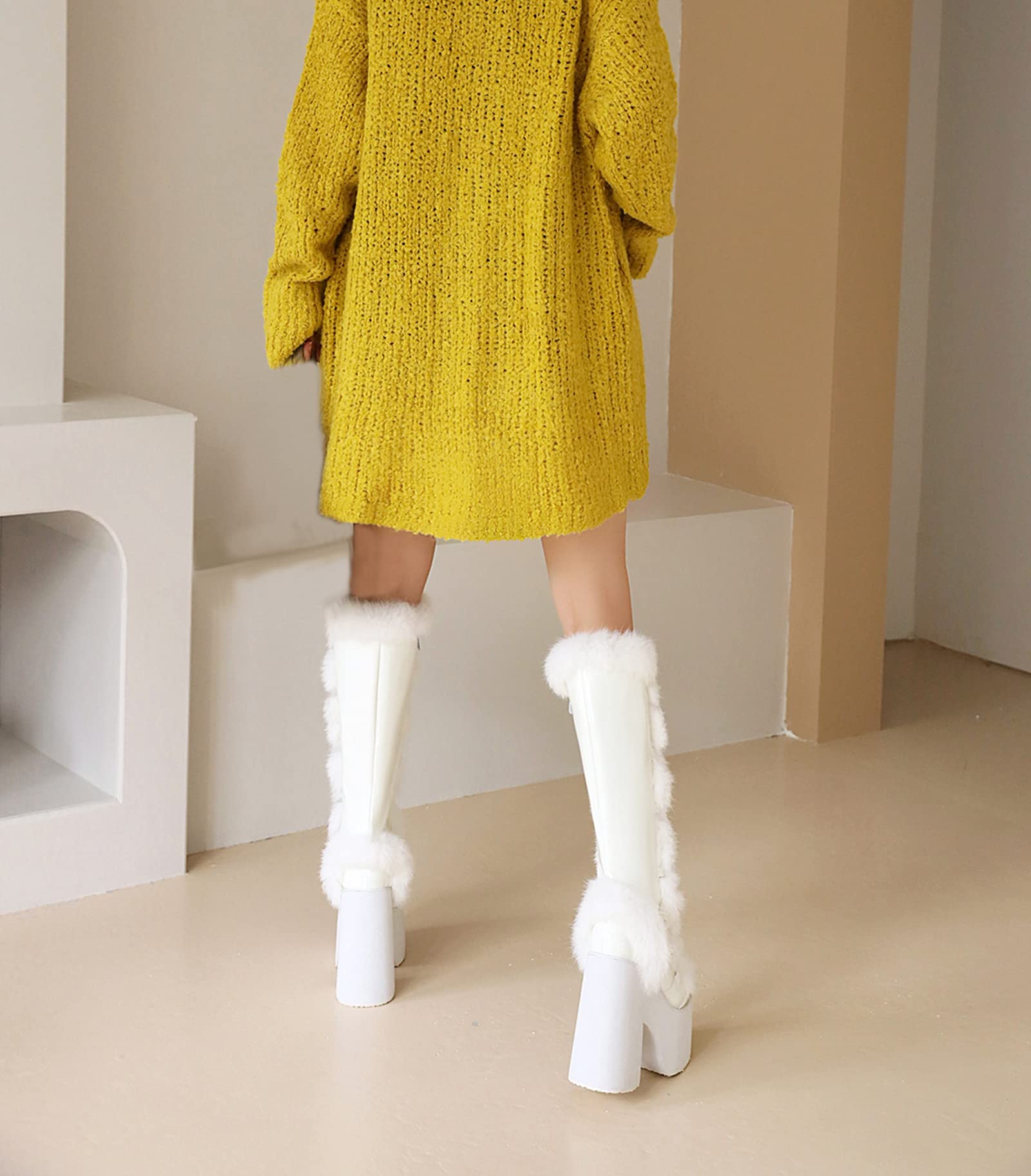 Women's Fashion Knee High Winter Boots with Zipper - Chunky Block Heel Snow Boots for Cold Weather | Perfect for Snowy Days, Outdoor Activities & Winter Fashion