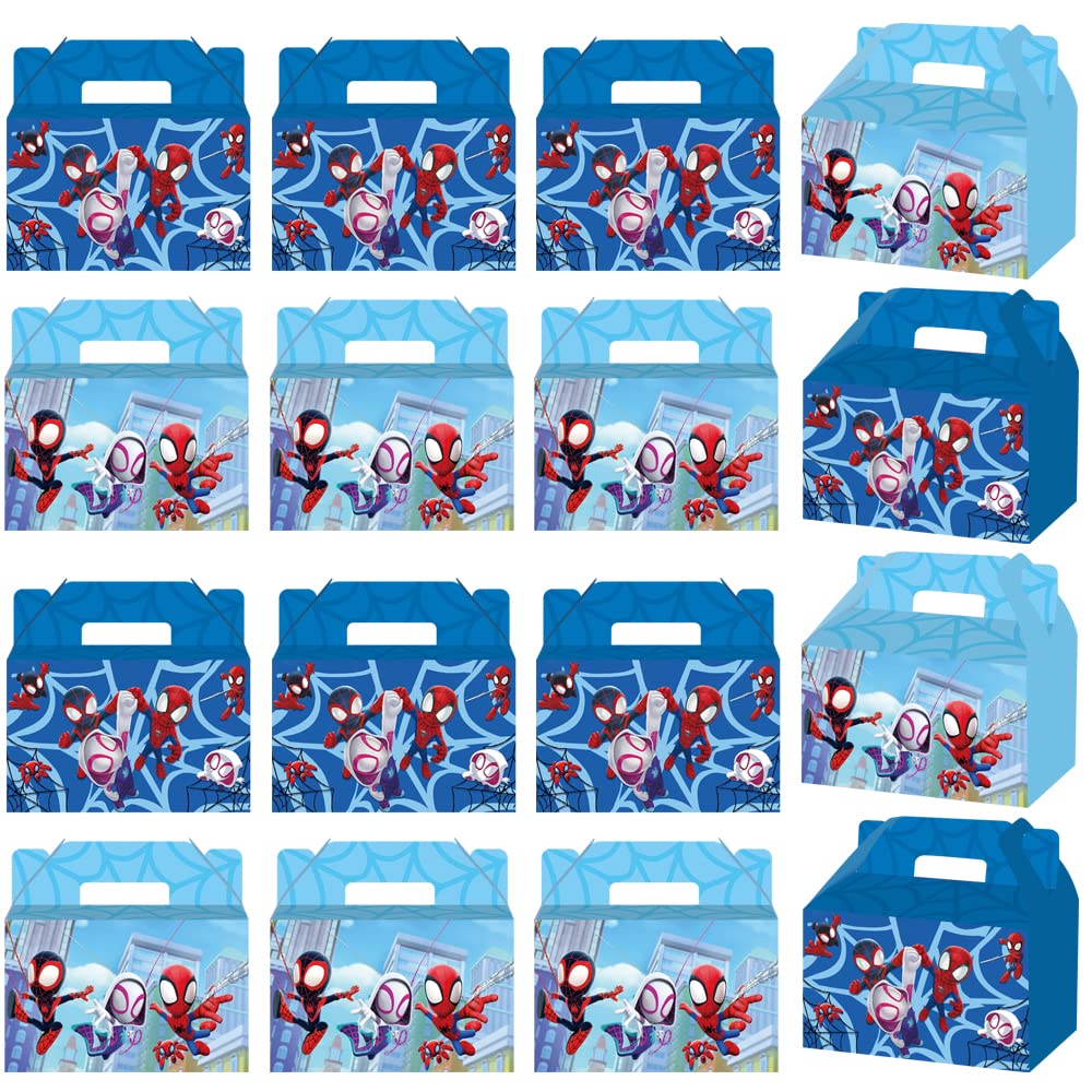 16 PCS Spider-Themed Birthday Party Favor Boxes - Cartoon Spider Hero Candy Gift Boxes, Goodie Bags for Kids Birthday Party Decorations | Perfect for Halloween, Superhero Themed Parties & Spiderman Inspired Events