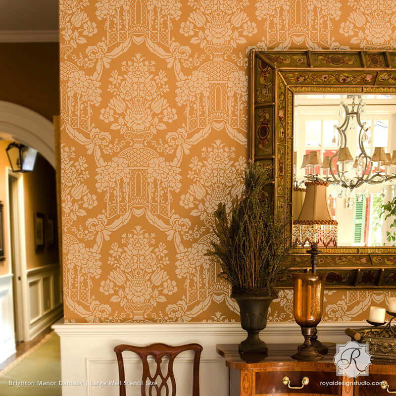Brighton Manor Damask Wall Stencil - Reusable DIY Painting Template for Home Decor, Accent Walls & Furniture - Perfect for Bedrooms, Living Rooms & Craft Projects
