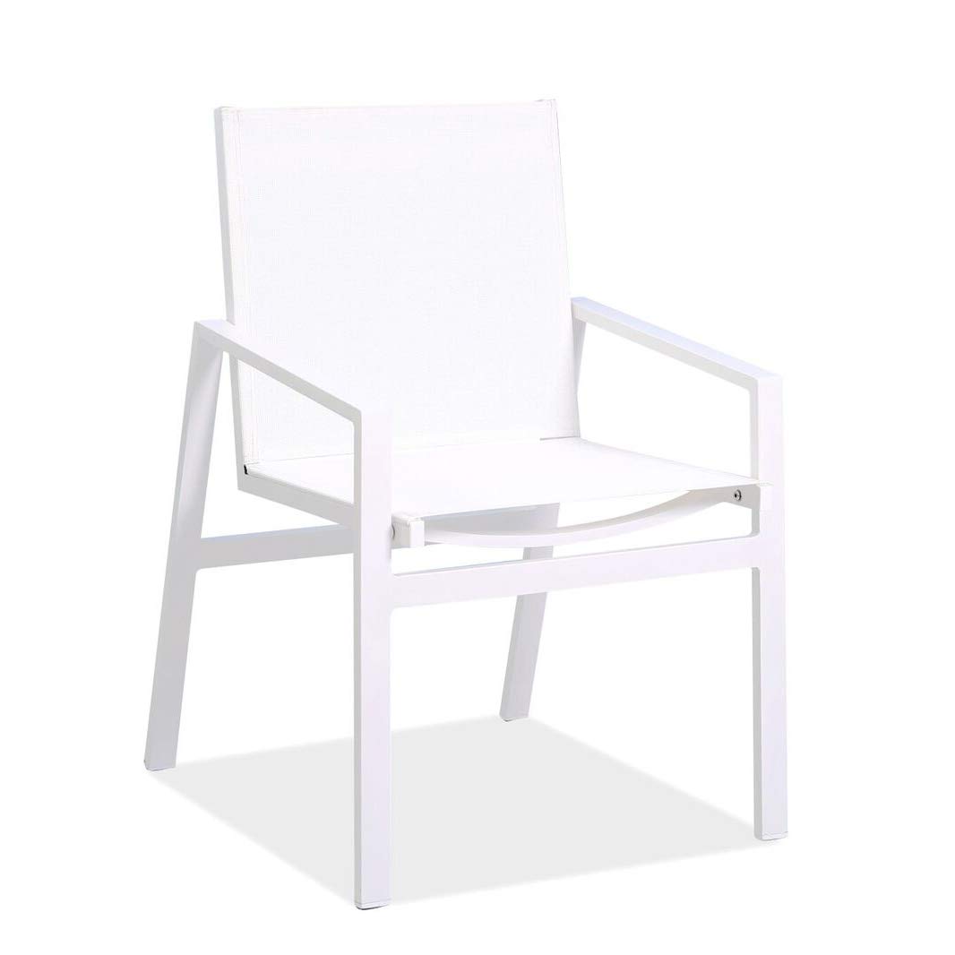 Rio Matte White Aluminum & White Textyline Indoor/Outdoor Dining Arm Chairs (Set of 2) - Perfect for Patio, Garden, Poolside & Restaurant Seating