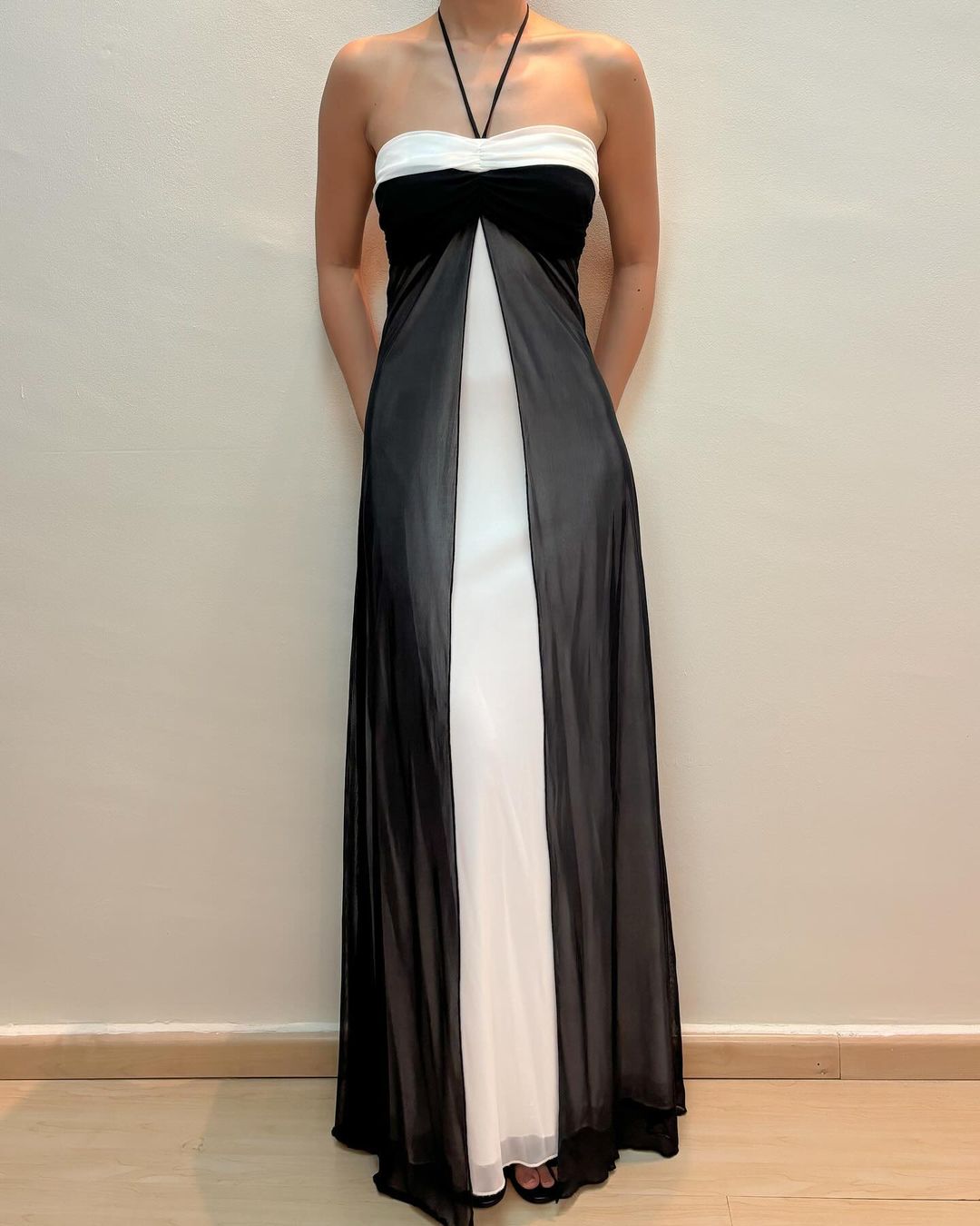 Elegant Black and White Halter A-Line Long Prom Dress J5144 - Perfect for Homecoming, Formal Dances & Special Occasions