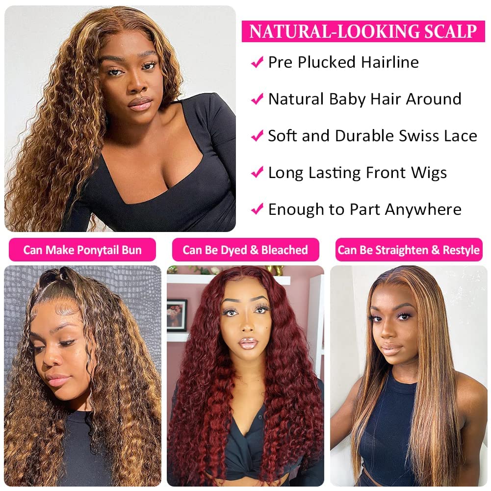 AliPearl 13x4 Honey Blonde Lace Front Human Hair Wig - Pre Plucked 4/27 Ombre Highlight Deep Wave Glueless Wig for Black Women | Perfect for Daily Wear, Cosplay & Special Occasions