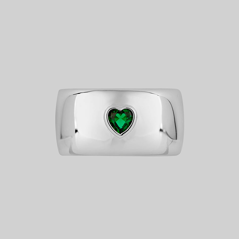CANDICE Green Heart Chunky Band Ring for Women - Sterling Silver Statement Jewelry - Perfect for Valentine's Day, Anniversary Gifts & Everyday Fashion Accessories