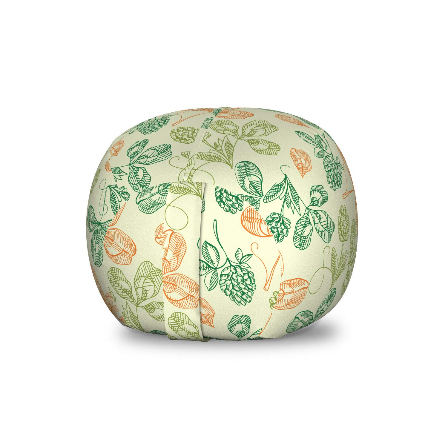 Ambesonne Botanical Storage Toy Bag Chair - Washable Stuffed Animal Organizer with Nature Leaf Design - Small Size Pale Green Multicolor for Kids' Room, Nursery, or Playroom Organization