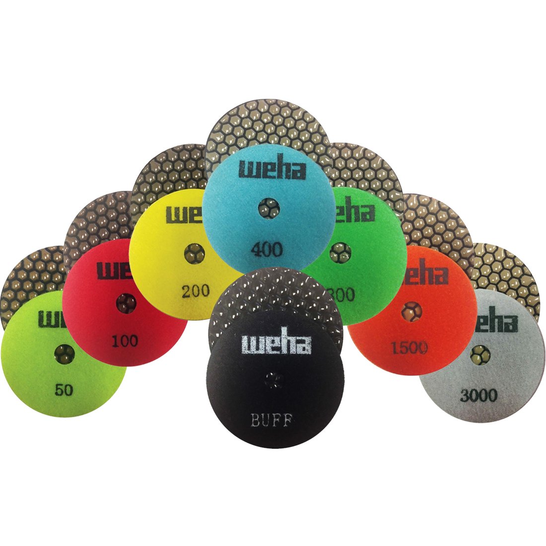 Weha 4 Inch Honeycomb Dry Diamond Polishing Pads - 8 Piece Set for Granite, Marble, Concrete & Stone - Perfect for Countertop, Floor & Tile Polishing