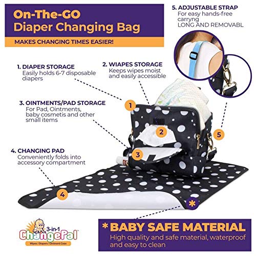 Compact Diaper Bag with Portable Changing Pad - Front Wipes Pocket, Adjustable Shoulder & Stroller Straps - Convertible Crossbody to Backpack for Moms - Perfect for Travel, Shopping & Daily Outings with Baby
