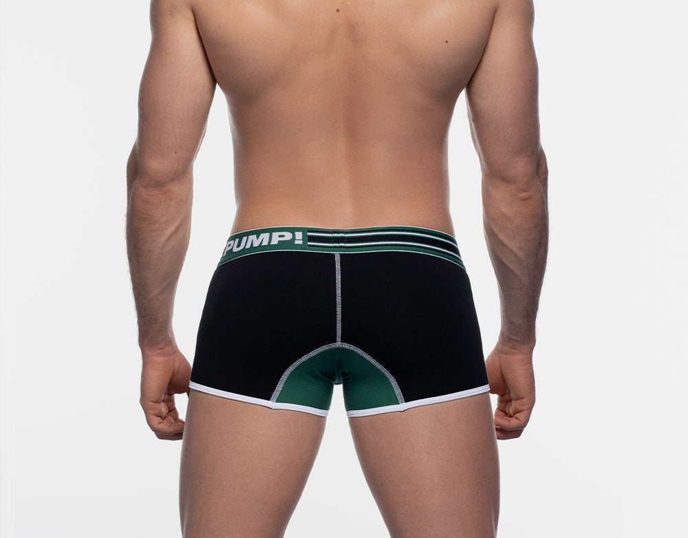 PUMP! Performance Boost Boxer Briefs for Men - Black/Green - Moisture Wicking, Breathable & Supportive Underwear for Workout, Running & Gym