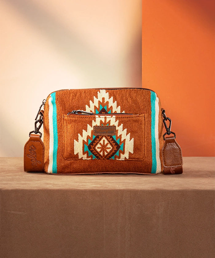 Wrangler Aztec Knitted Crossbody Purse for Women - Stylish Boho Shoulder Bag with Tribal Pattern - Perfect for Travel, Shopping & Everyday Use