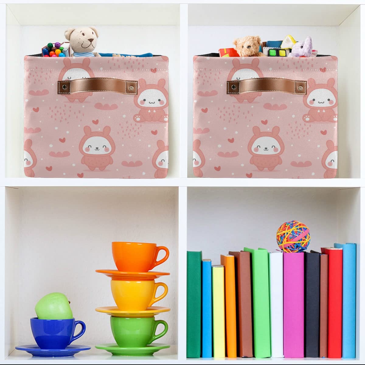 Collapsible Bunny Rabbit Rectangle Storage Basket - Waterproof Nursery Toy Bin for Books, Clothes & Home Organization | Perfect for Kids' Room, Closet Shelves & Bedroom Decor