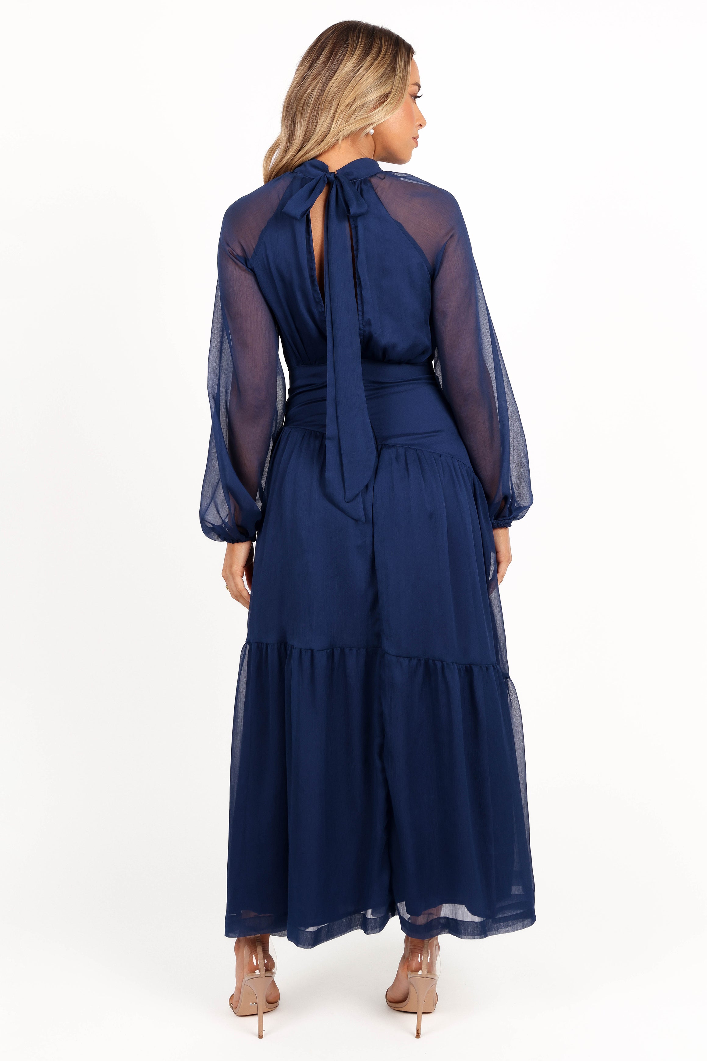 Julip Sheer Long Sleeve Maxi Dress for Women - Navy Blue Flowy Beach Cover Up, Elegant Evening Gown & Summer Boho Dress for Vacations, Weddings & Date Nights