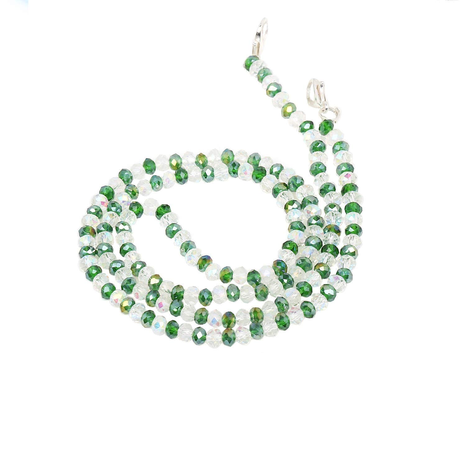 Manbhar Gems - Premium Crystal Beads Mask Chain, Anti-Lost Lanyard for Face Masks & Glasses (55cm) - Stylish Unisex Accessory for Women & Men - Perfect for Work, Travel, and Daily Protection (Green/White)
