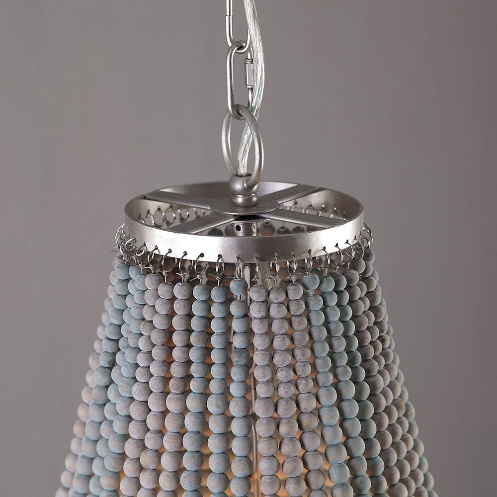 LOVEDIMA Wood Beaded Chandelier - Boho Empire Ceiling Light Fixture, Retro Classic 8-Light Pendant in Gray & Blue - Perfect for Dining Room, Bedroom, or Living Room Decoration