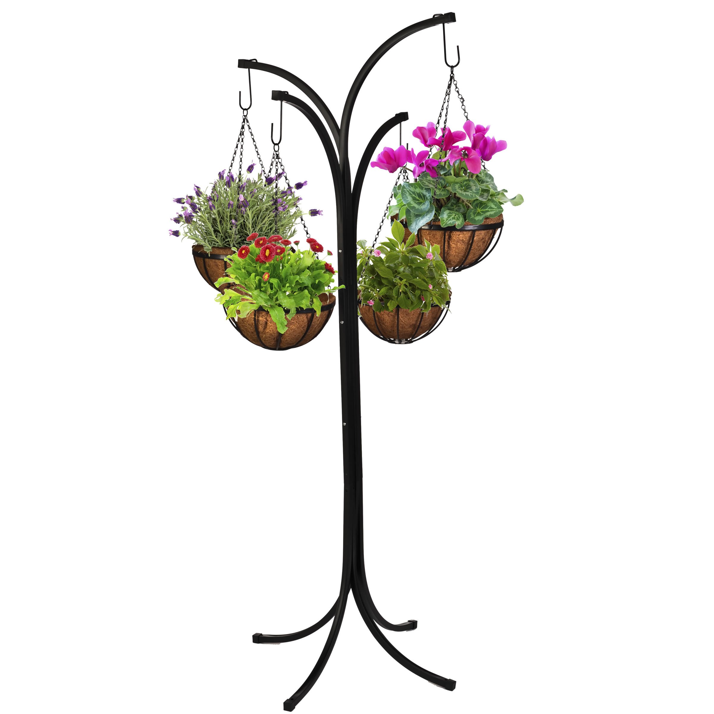 CobraCo 4-Arm Tree with 4 Hanging Baskets - Outdoor Garden Decor for Patio, Balcony & Porch - Perfect for Flowers, Herbs & Small Plants (HB4T-A)