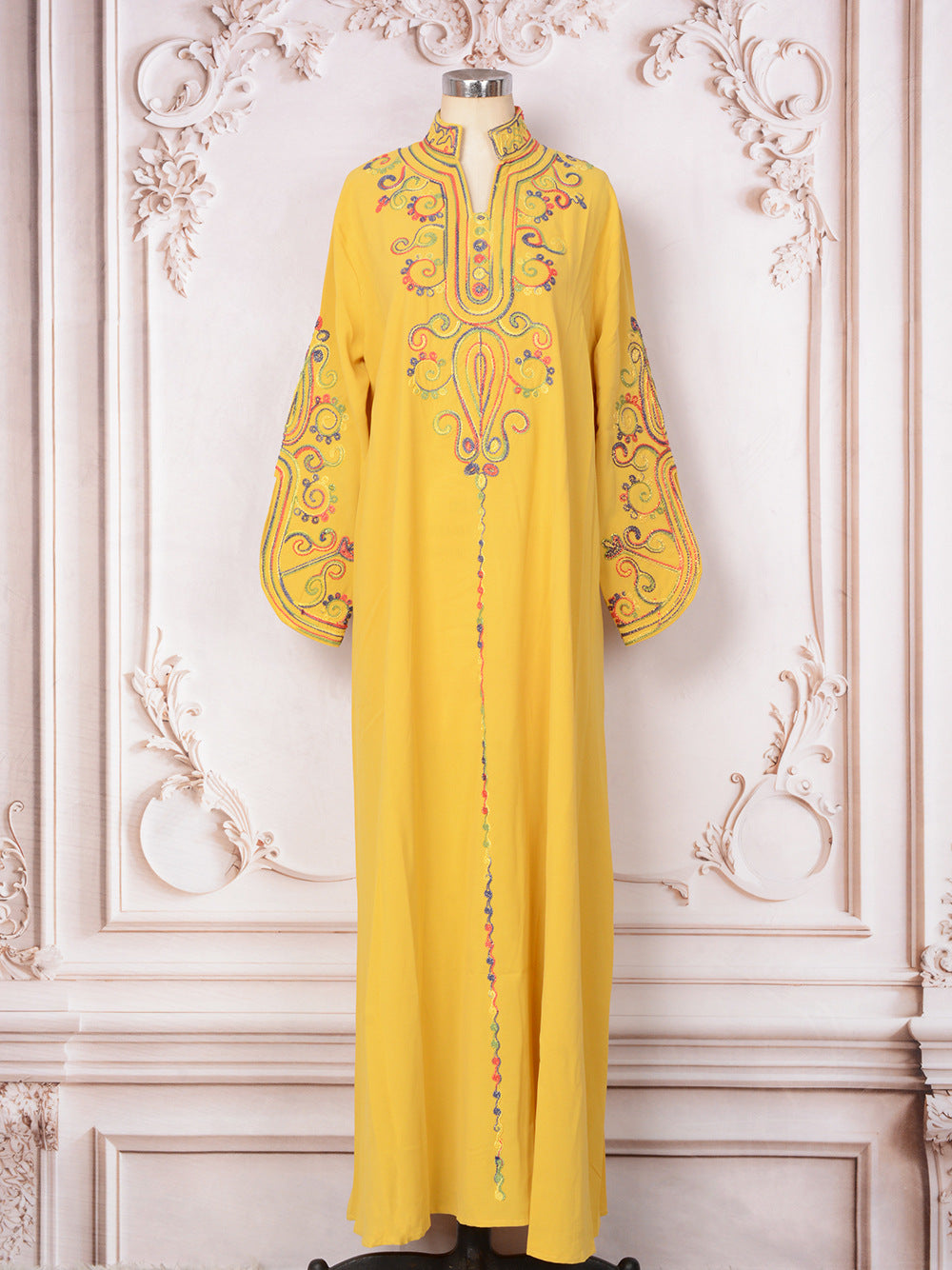 Elegant Eid Dress with Rope Embroidery - Flowy Caftan Kaftan Dress #25229 | Perfect for Eid Celebrations, Weddings & Special Occasions