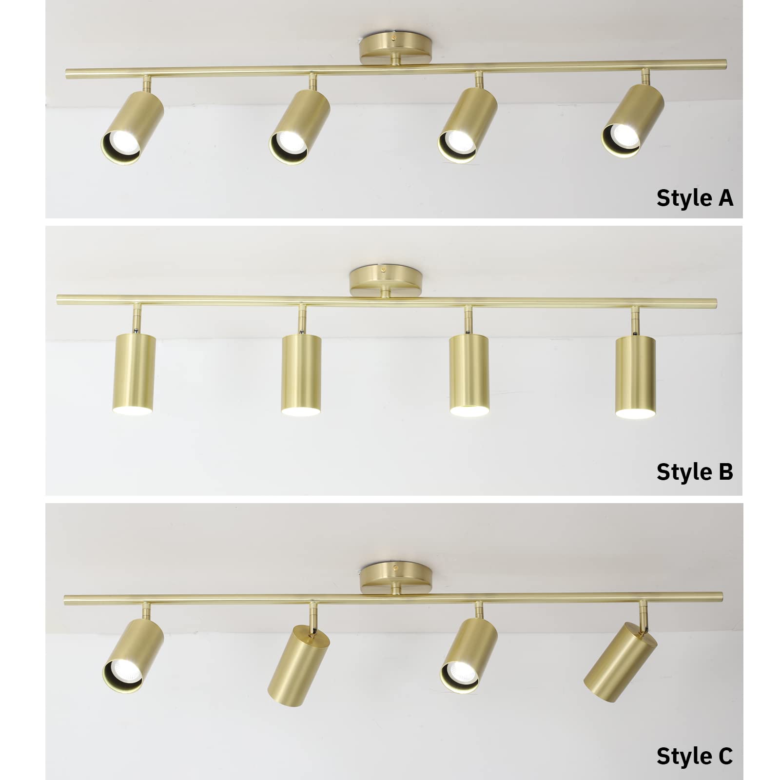Modern LED Track Lighting Kit - 4 Adjustable Gold Spot Lights for Kitchen, Living Room, Clothing Store & Restaurant | Energy Efficient Ceiling Light Fixtures | Perfect for Home Decor and Commercial Spaces