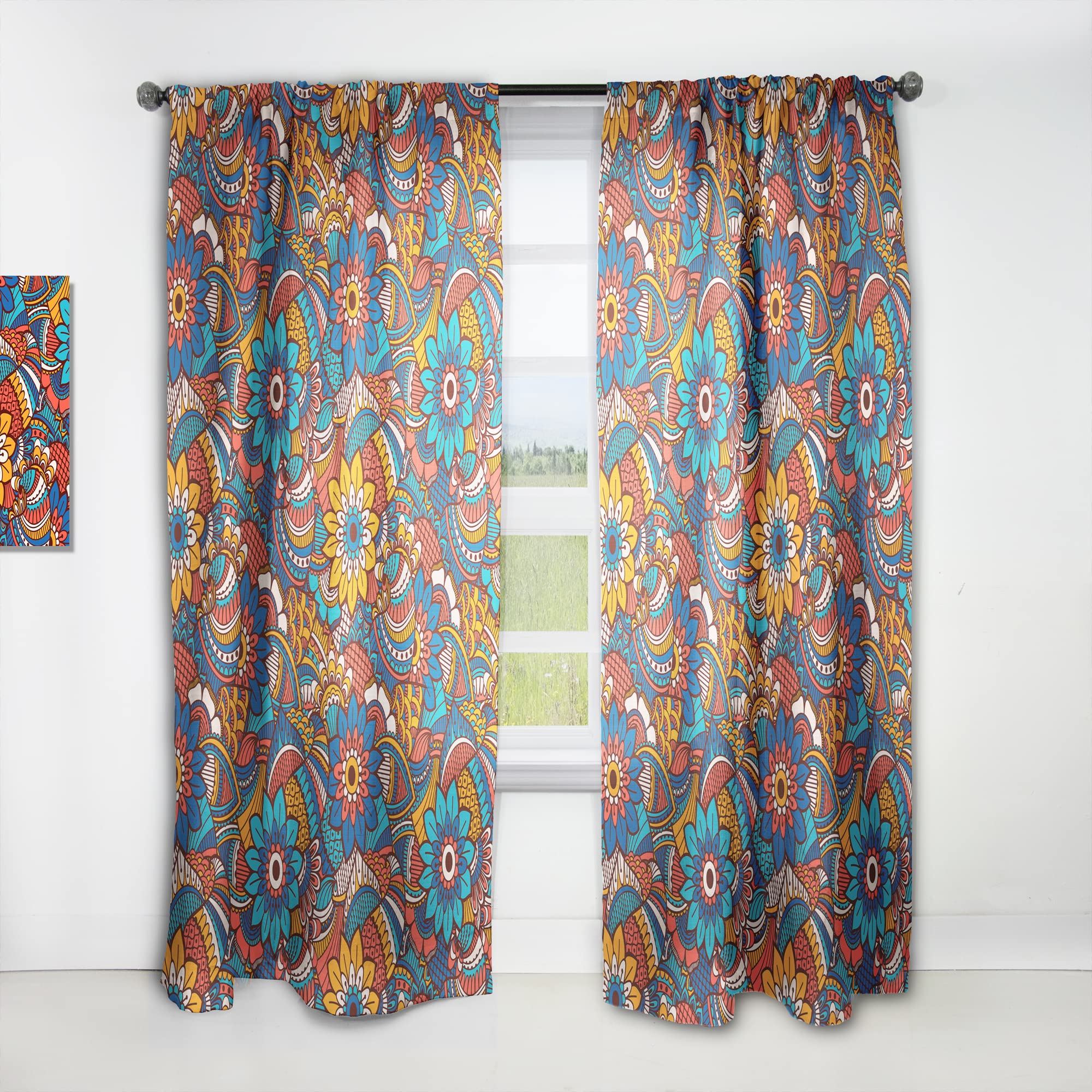 DesignQ Floral Hand-Painted Thermal Insulated Curtains - Single Panel 52x120 Inches - Elegant Drapes for Bedroom & Living Room | Perfect for Home Decor, Light Control & Energy Efficiency