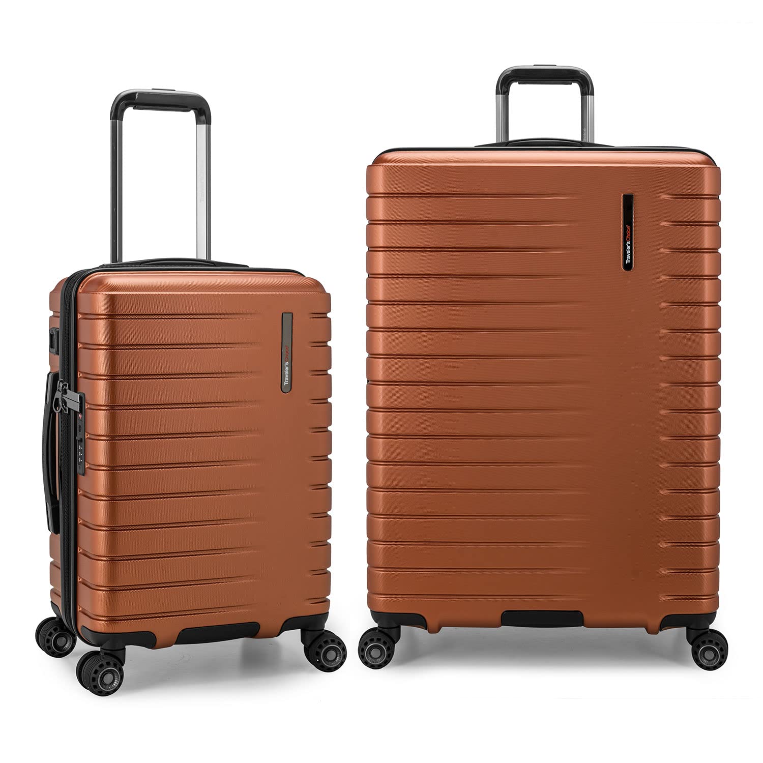 Traveler's Choice Archer Polycarbonate Hardside Spinner Luggage Set - 2-Piece Orange Suitcase with Tie Down Straps | Durable Lightweight Checked Bag for Air Travel & Business Trips