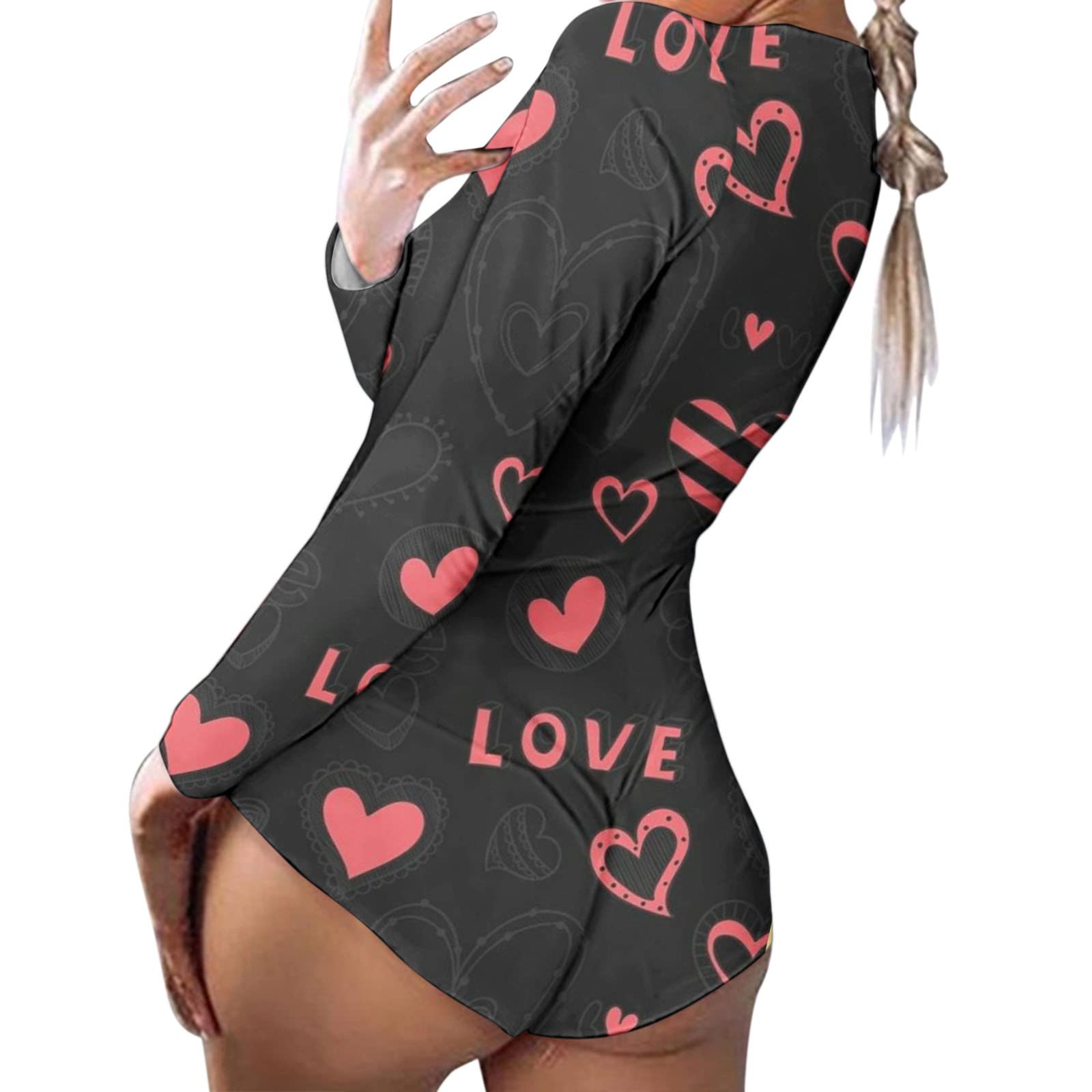 Valentine's Day Women's Printed Long Sleeve Bodysuit Jumpsuit - Sexy Romper for Date Night, Party Wear & Casual Day Outfits