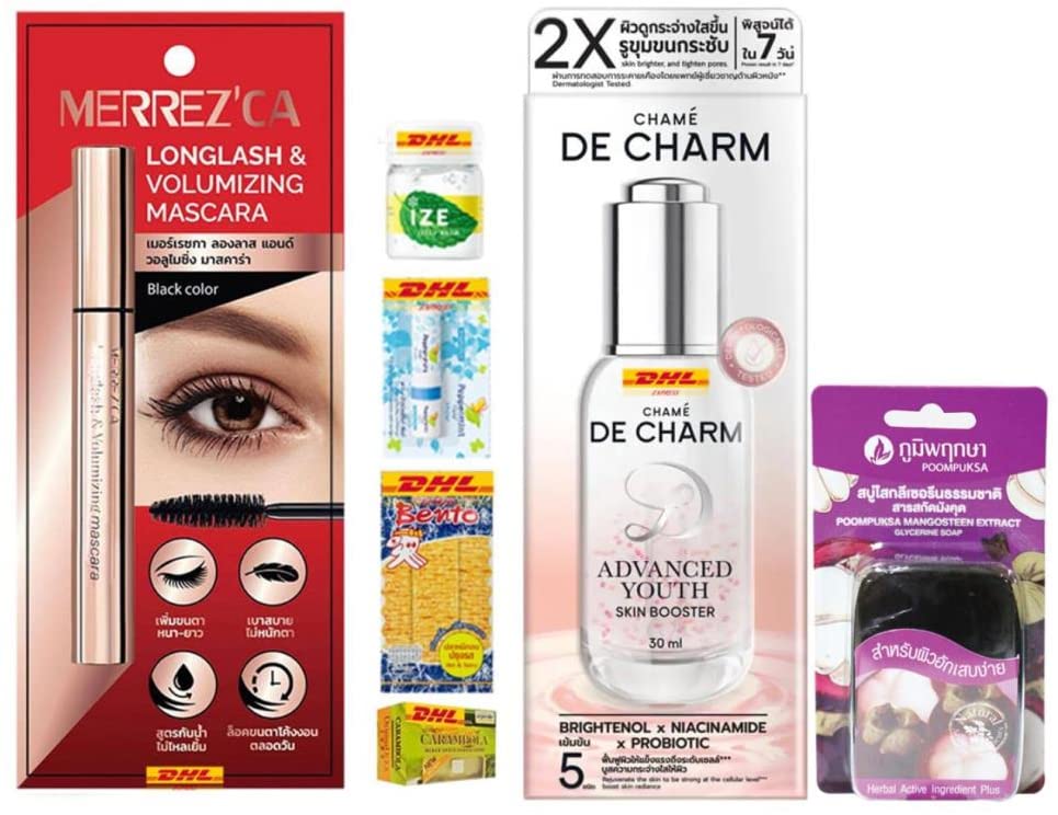 Merrezca Longlash & Volumizing Mascara 6.5g - Lengthening & Thickening Formula | Advanced Youth Skin Booster 30ml - Anti-Aging Serum | Fast DHL Shipping | Perfect for Date Night & Special Occasions