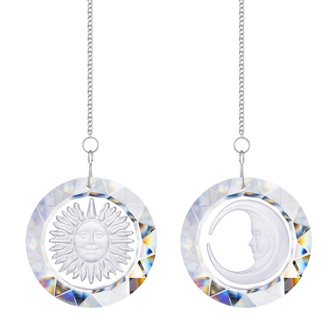 45mm Crystal Suncatcher Round Pendant - Rainbow Maker for Home & Car Decor (Moon & Sun Design) - Perfect for Windows, Gardens, and Windshield Decoration