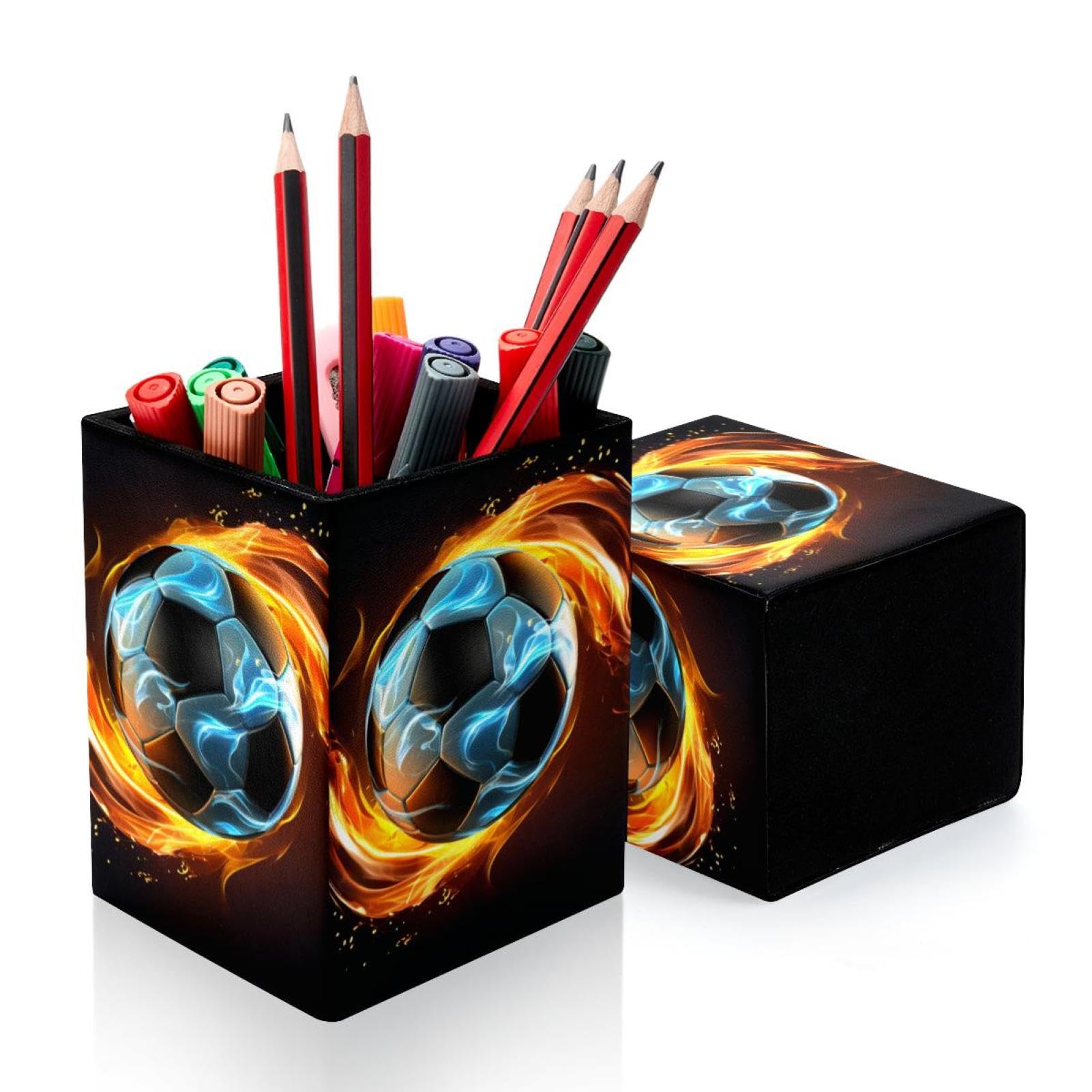 Flaming Football Pen Holder for Desk - Stylish Pencil Organizer for Office & School Supplies - Perfect for Desk Organization & Gift Giving
