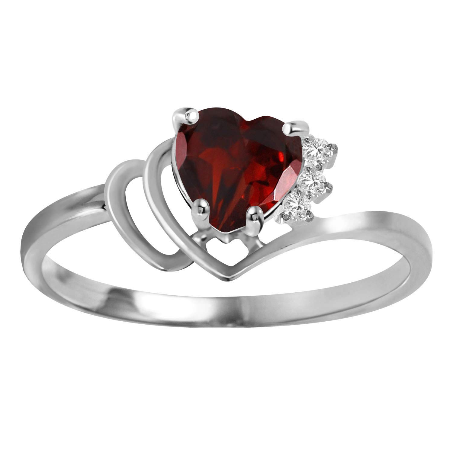 14K Solid White Gold Ring with 0.97 CTW Natural Diamonds & Garnet - Galaxy Gold GG - Elegant Jewelry for Weddings, Anniversaries & Special Occasions