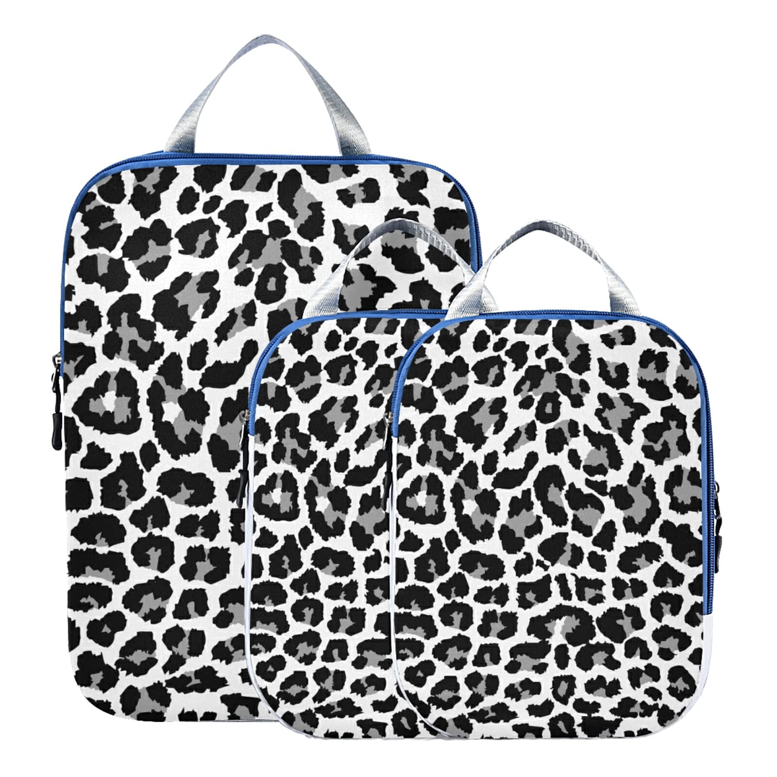 Seamless Grey Black Leopard Print 3-Piece Expandable Luggage Packing Cubes Set - Ultralight Travel Organizer for Suitcase, Adjustable Compressible Bags - Perfect for Business Trips, Vacations & Weekend Getaways