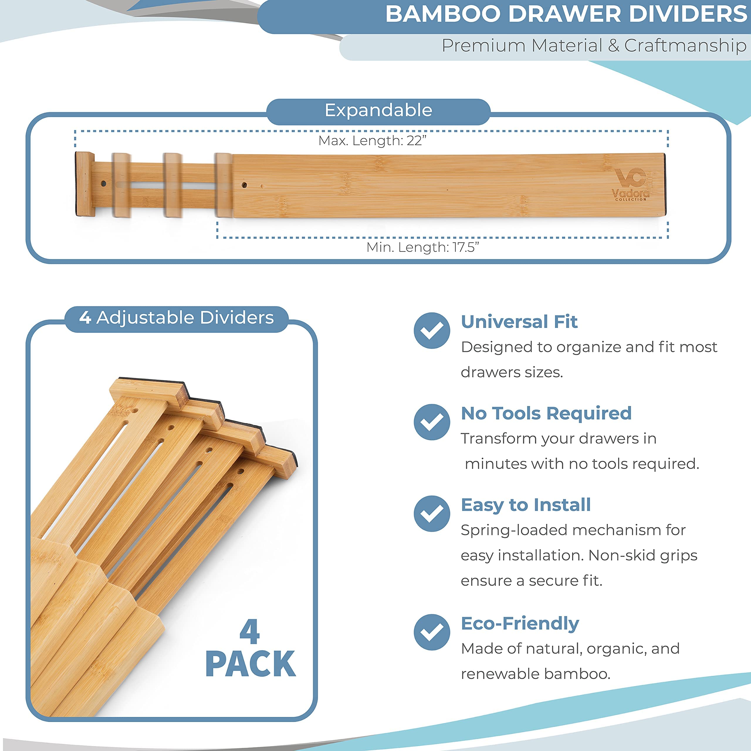 Adjustable Bamboo Drawer Organizers - Expandable 17