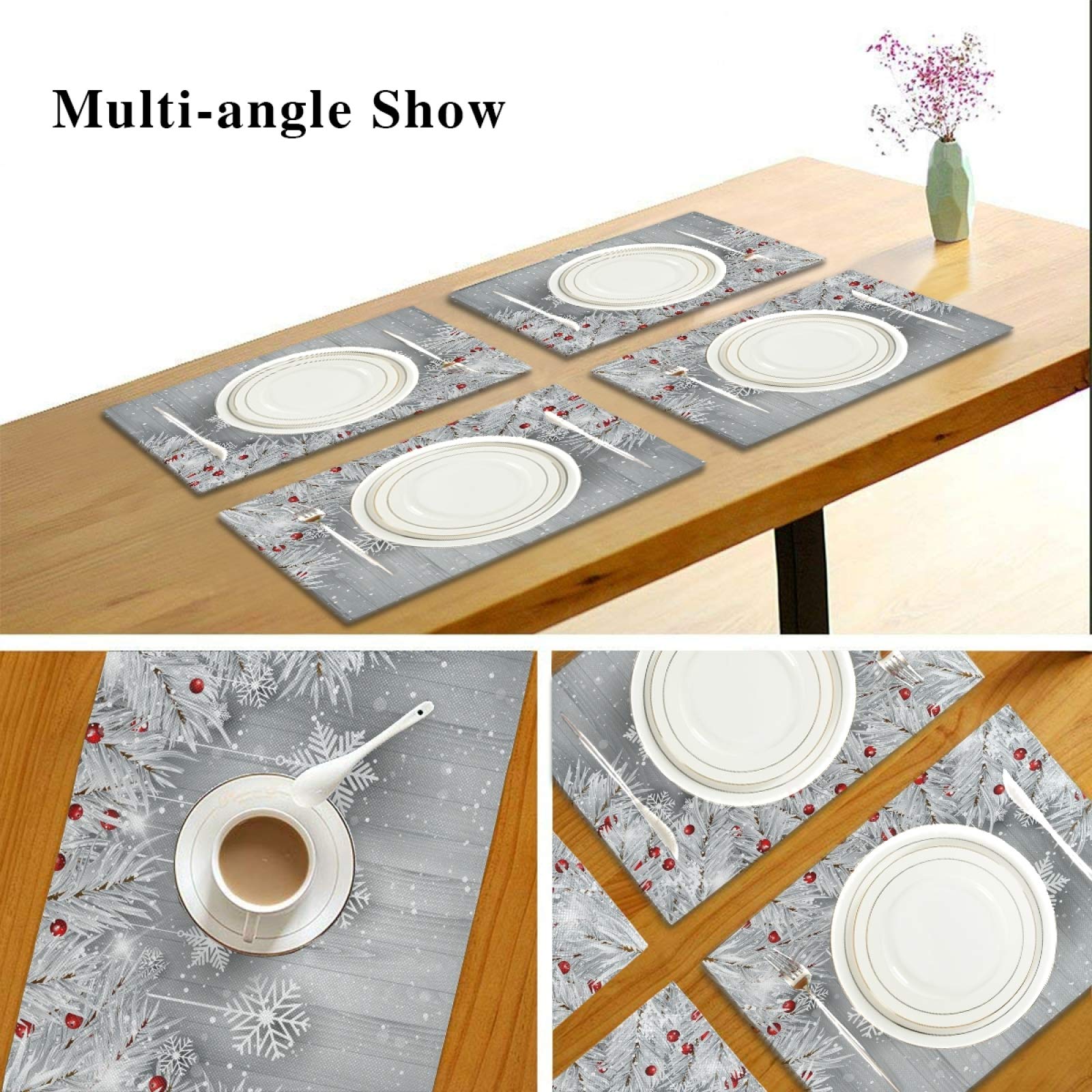 ALAZA Silver Christmas Tree Snowflake Burlap Placemats - Set of 6 Holiday Dining Table Mats for Home & Kitchen Decor - Perfect for Christmas Dinner, Winter Party, and Festive Table Settings