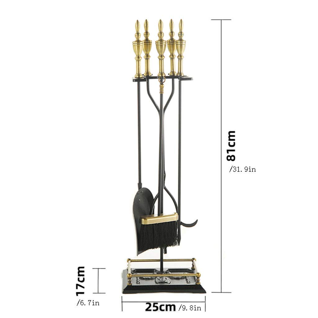 5-Piece Wrought Iron Fireplace Tool Set with Stand - 32 Inch Fire Poker, Tongs, Shovel & Holder for Wood Stove, Fire Pit & Indoor/Outdoor Use - Durable Fireplace Accessories for Home & Patio