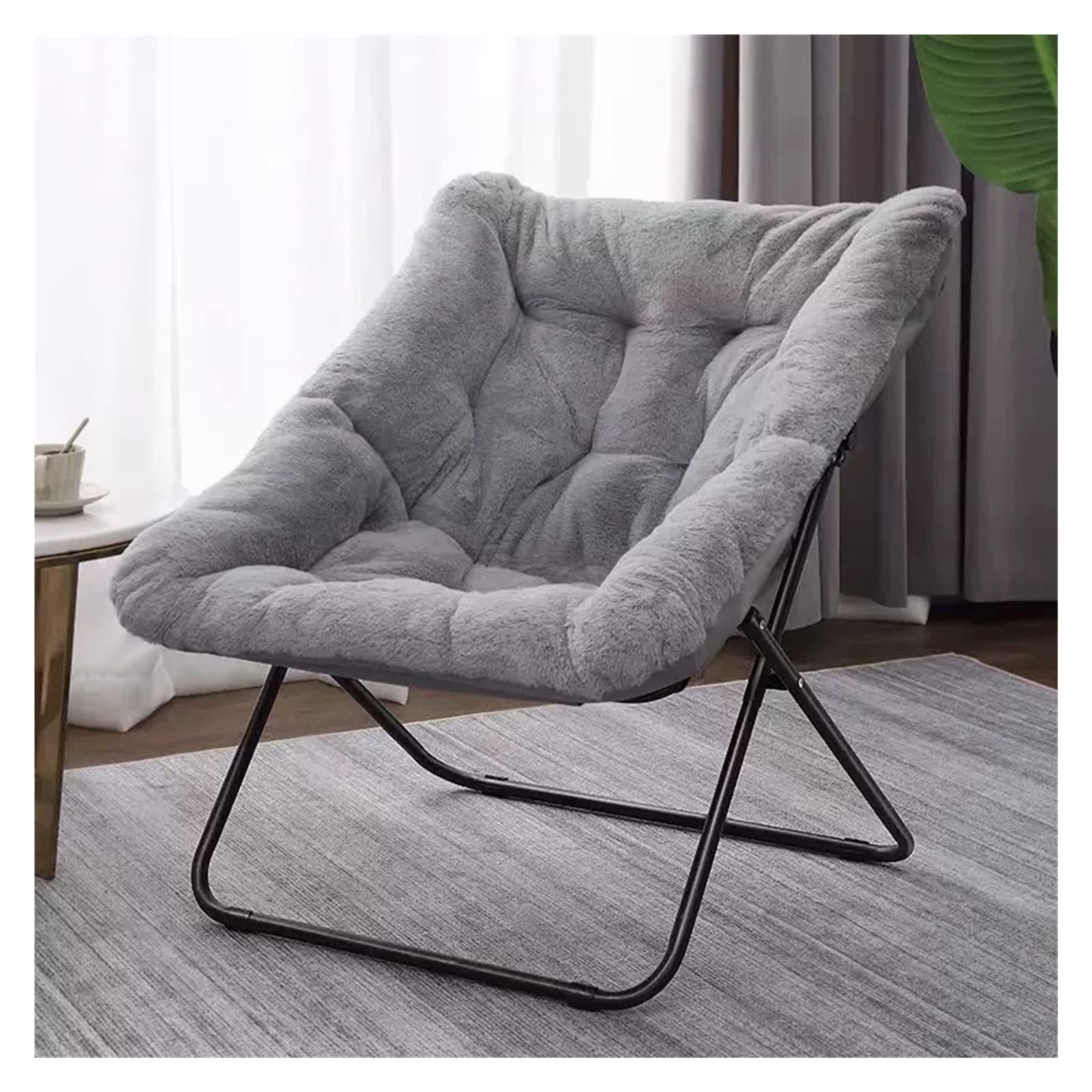 WIGSELBL Oversized Faux Fur Saucer Chair - Foldable Lounge Chair for Kids, Teens & Adults - Soft Furry Accent Chair with Metal Frame - Perfect for Bedroom, Living Room & Dorm Decor (Gray)