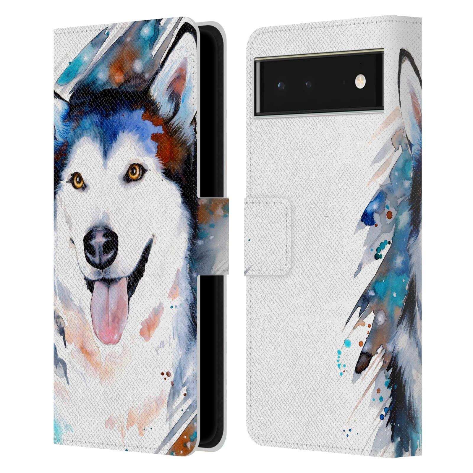 Pixie Cold Husky Leather Wallet Case for Google Pixel 6 - Book Style for Daily Use
