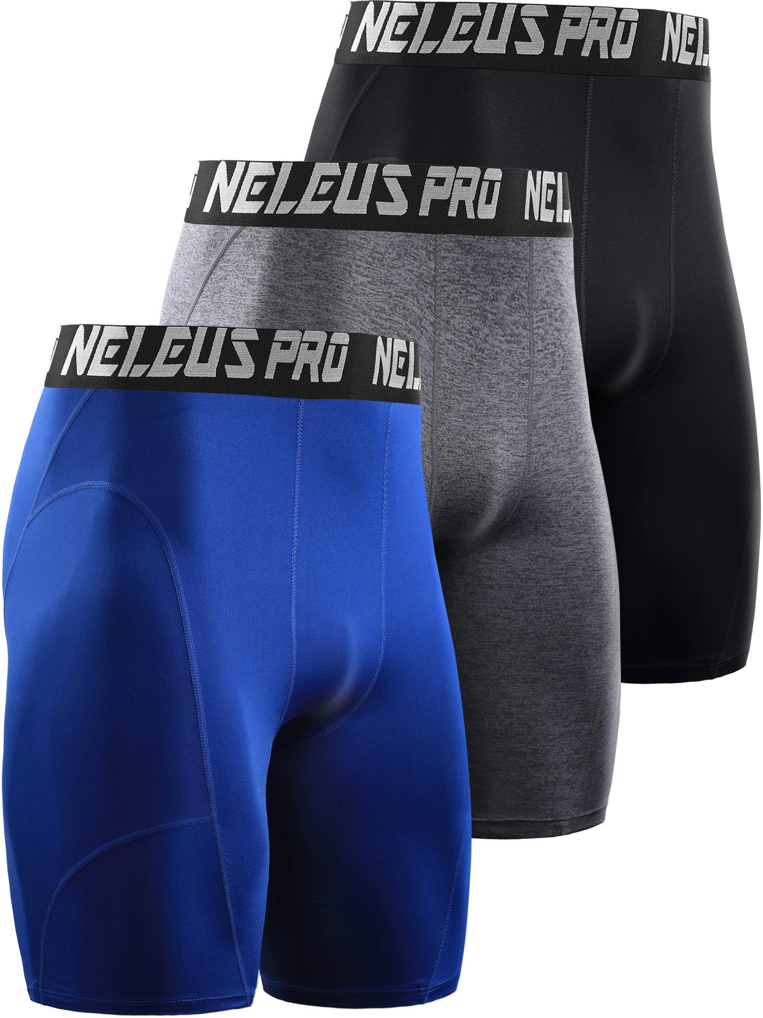 NELEUS Men's 3 Pack Compression Shorts - Breathable Workout Underwear for Running, Gym & Sports | Moisture Wicking & Anti-Chafing Athletic Boxer Briefs