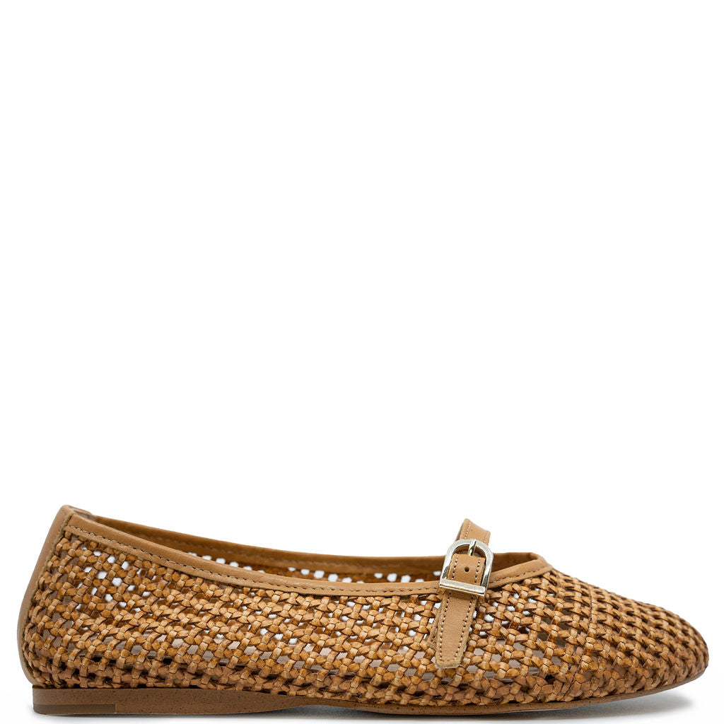 Blublonc Women's Flat Sandals with Caramel Wicker Strap - Comfortable Summer Beach Shoes for Walking, Travel & Casual Outfits