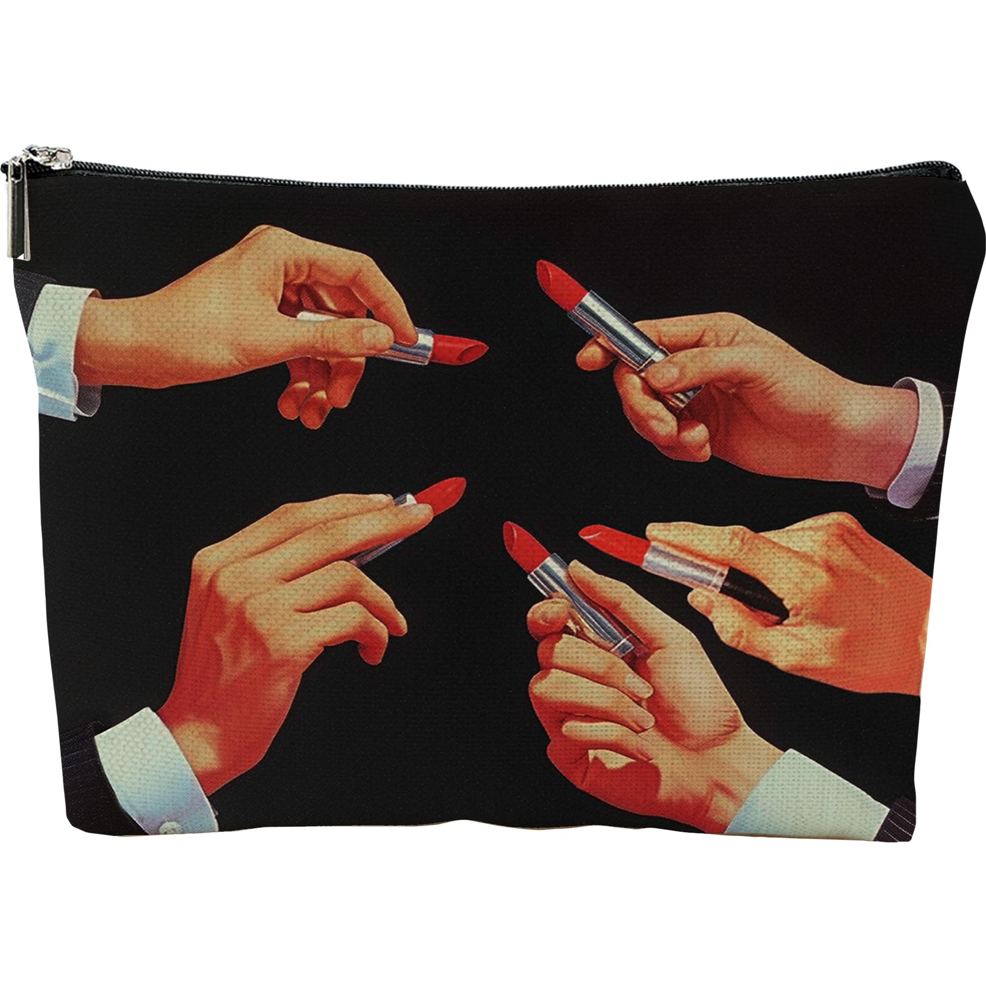 Women's Printed Canvas Makeup Bag - Lipstick Design Cosmetic Organizer for Travel & Gifts