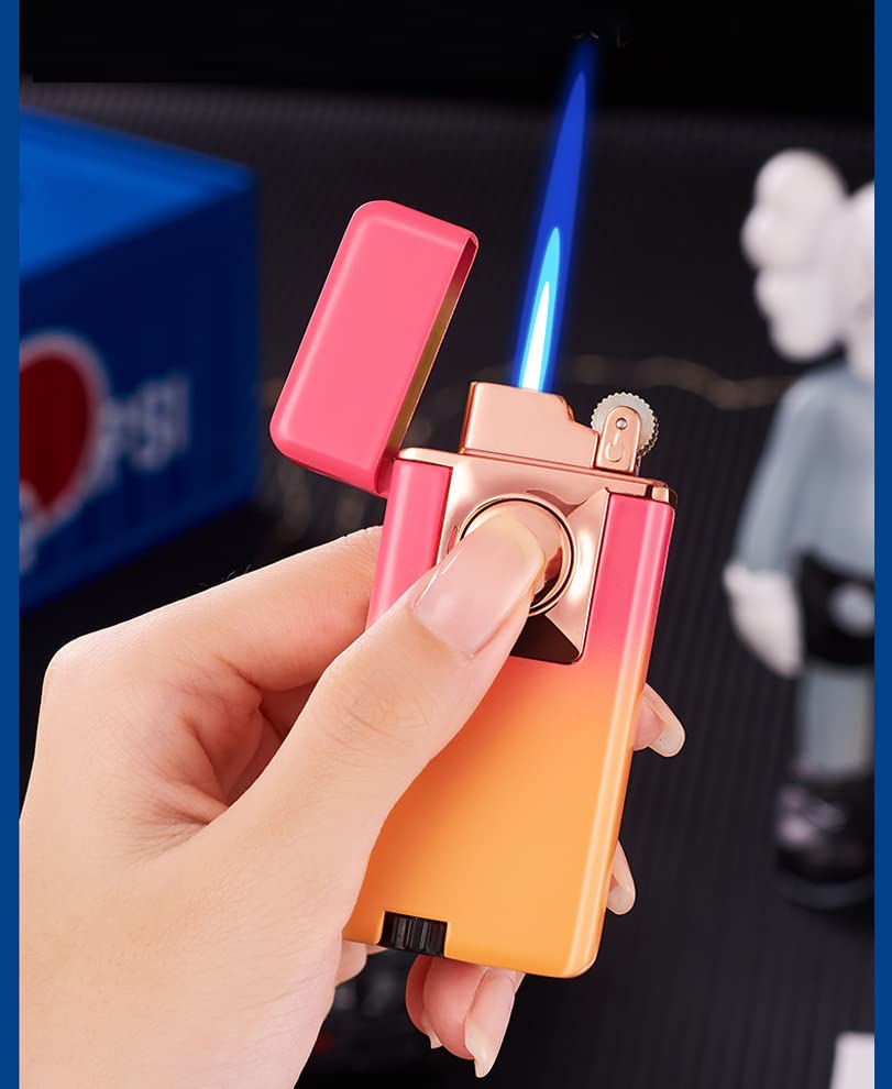 Jet Torch Lighter Dual Flame Butane Refillable - Soft & Torch Flame 2-in-1 Cigar Lighter for Cigars, Cigarettes & Pipes - Perfect Gift (Pink-Yellow) - Ideal for Outdoor Camping, BBQ & Home Use