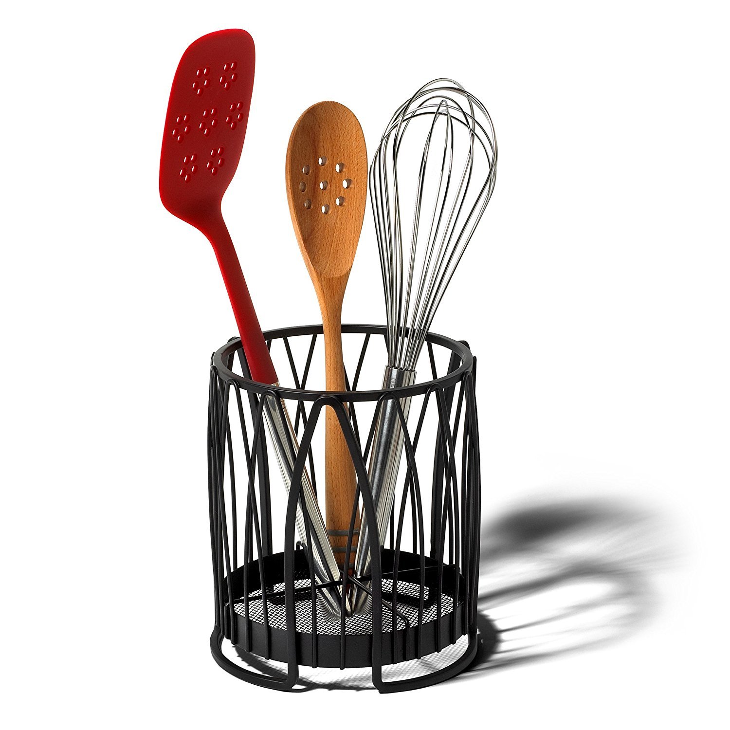 Spectrum Diversified Black Twist Round Utensil Holder - Stylish Kitchen Organizer for Spoons, Forks & Cooking Tools - Perfect for Countertop, Drawer or Pantry Storage