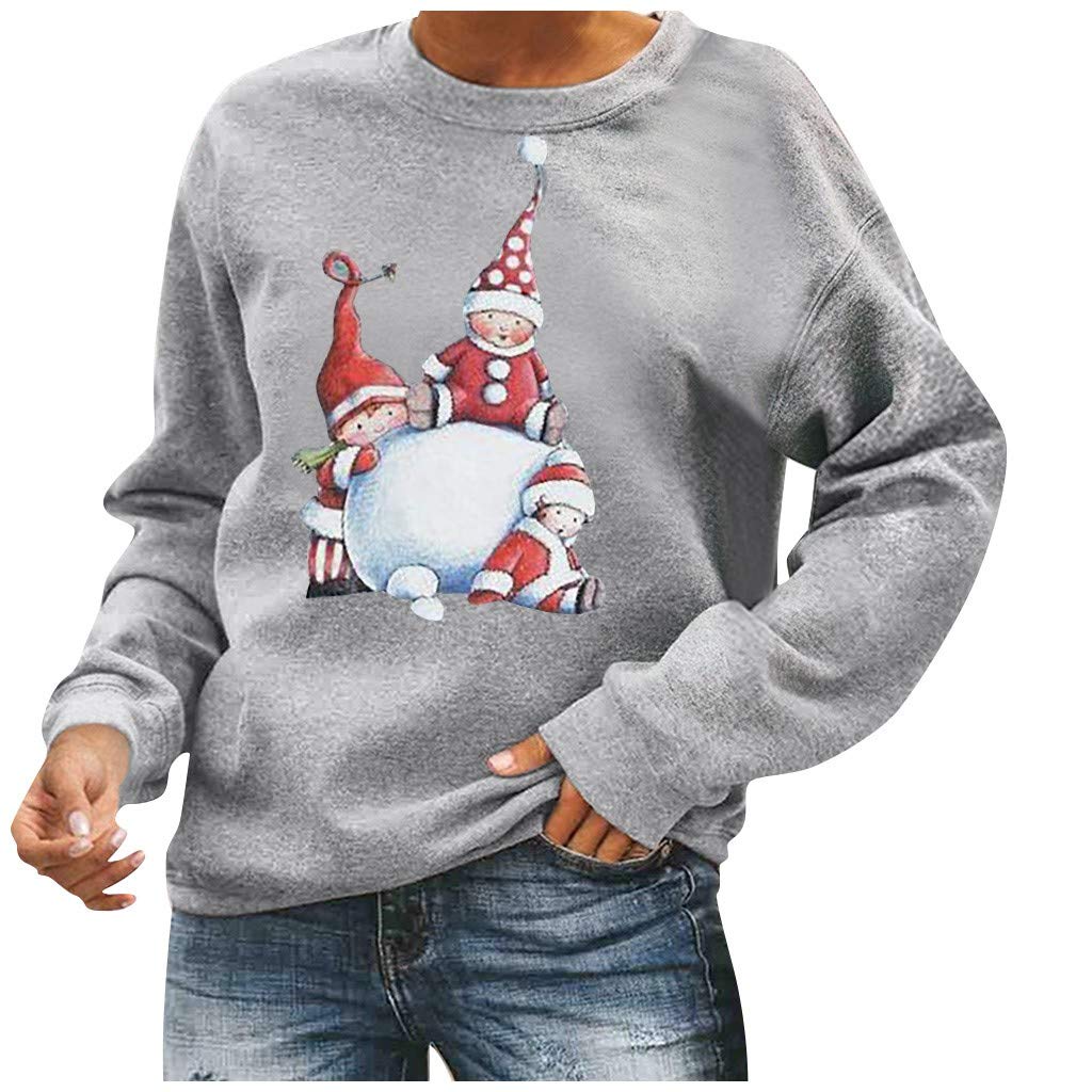 Women's Long Sleeve Crew Neck Loose Tunic Top - Casual Christmas Printed Pullover Sweatshirt Blouse for Holiday Parties, Family Gatherings & Winter Outfits