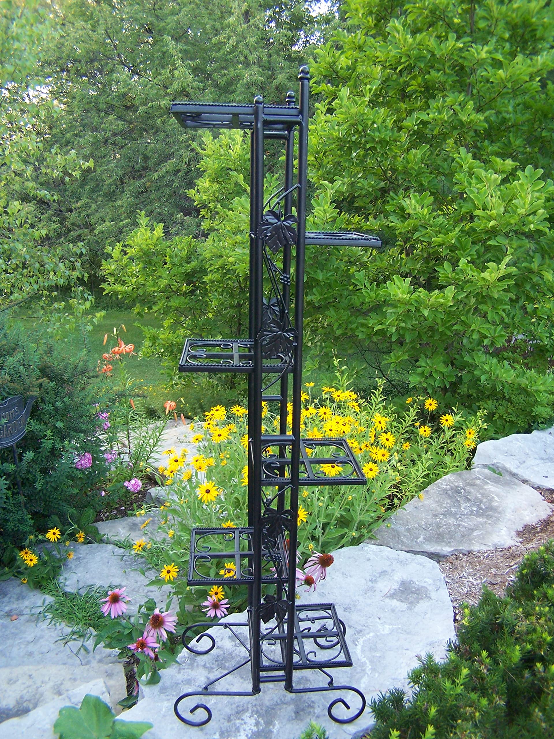 Oakland Living 6-Tier Black Metal Plant Stand for Indoor Outdoor Garden Decor - Perfect for Balcony, Patio, Living Room & Home Office Plants