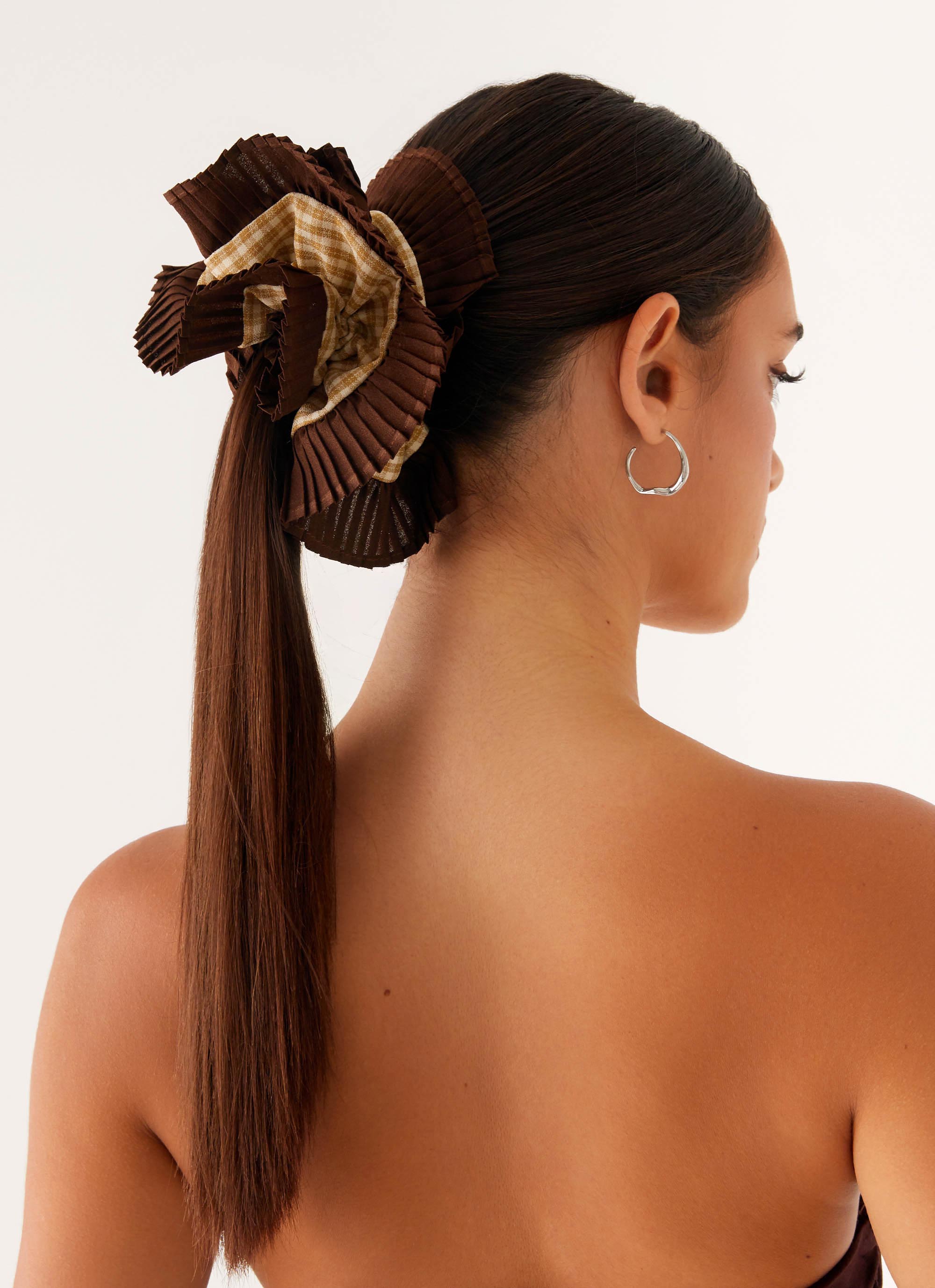 Angeline Hair Scrunchie - Soft Elastic Hair Tie for Women & Girls (Brown) - Perfect for Workouts, Yoga, and Everyday Styling