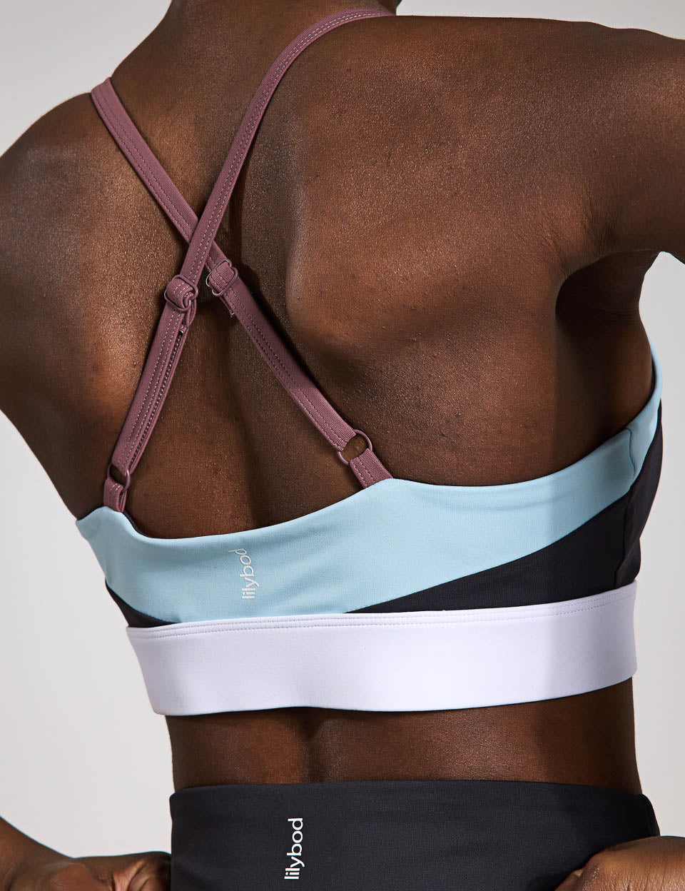 Limitless Sports Bra - High Support Workout Top for Women - Charcoal & Pale Blue - Perfect for Yoga, Running & Gym