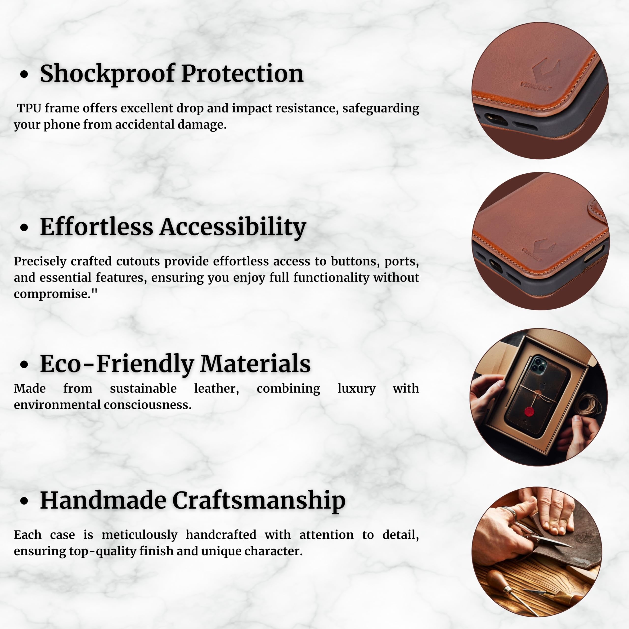 VENOULT Genuine Leather Wallet Case for iPhone 16 Pro MAX 6.9