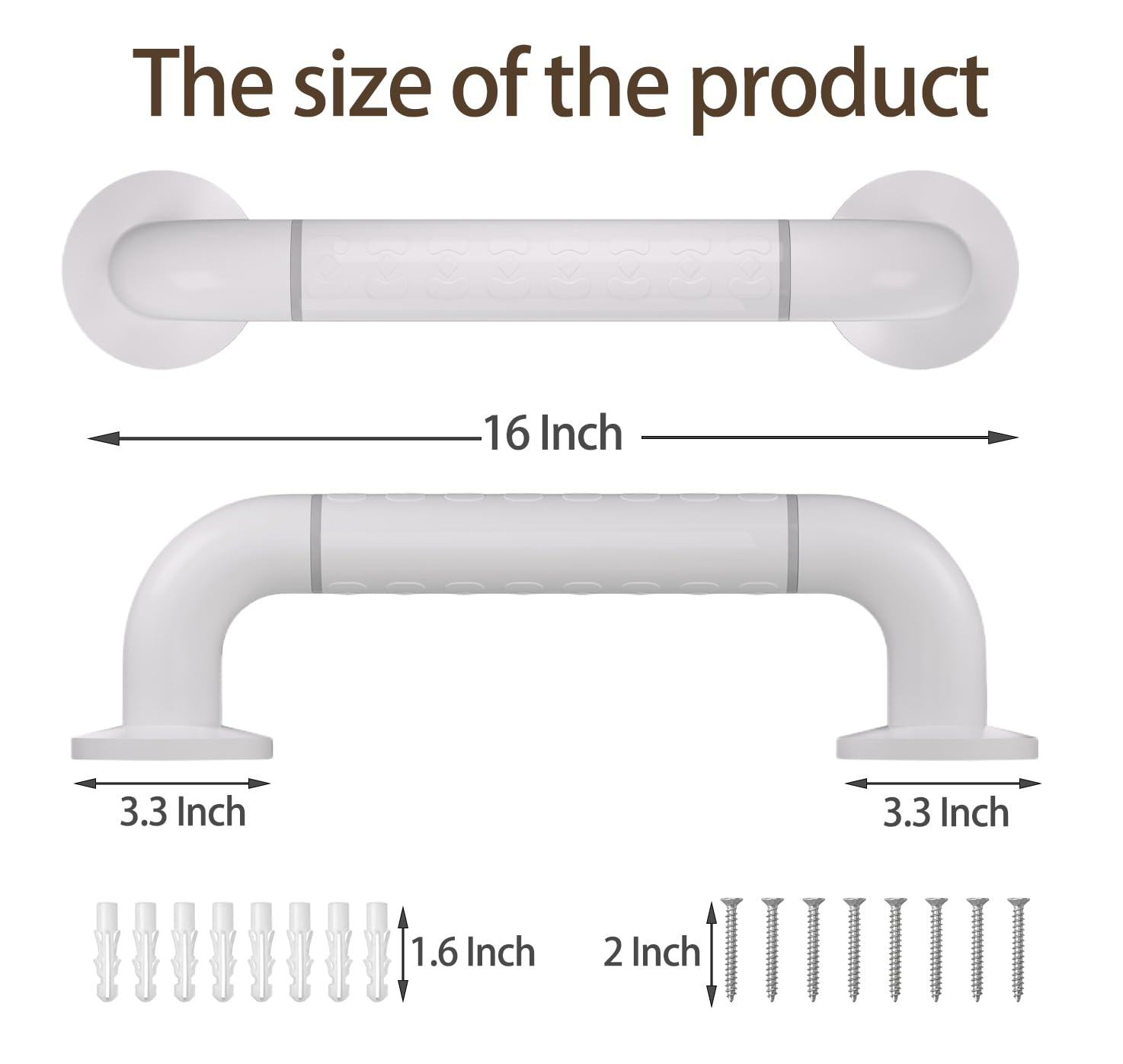 16 Inch Shower Grab Bar for Seniors & Handicapped - Non-Slip Bathroom Safety Handle for Bathtubs & Showers - ADA Compliant White Shower Rail (Perfect for Elderly Safety & Mobility Assistance)